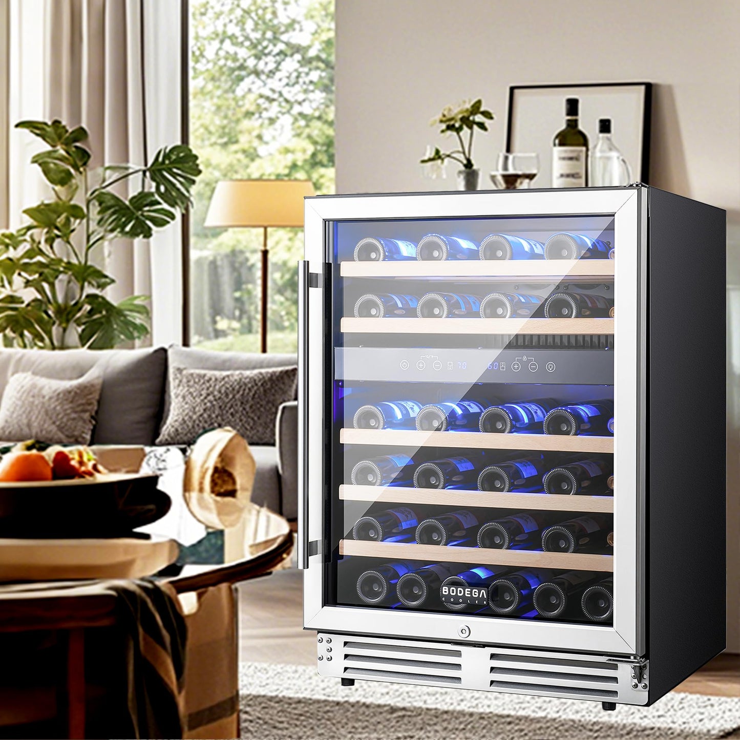 BODEGA 24 Inch Dual Zone Wine Fridge, 46 Bottle, Black 24” Wine Cooler Under Counter For Home and Kitchen, With Double-Layer Glass Door, Wine Refrigerators Free standing with Temperature Control.