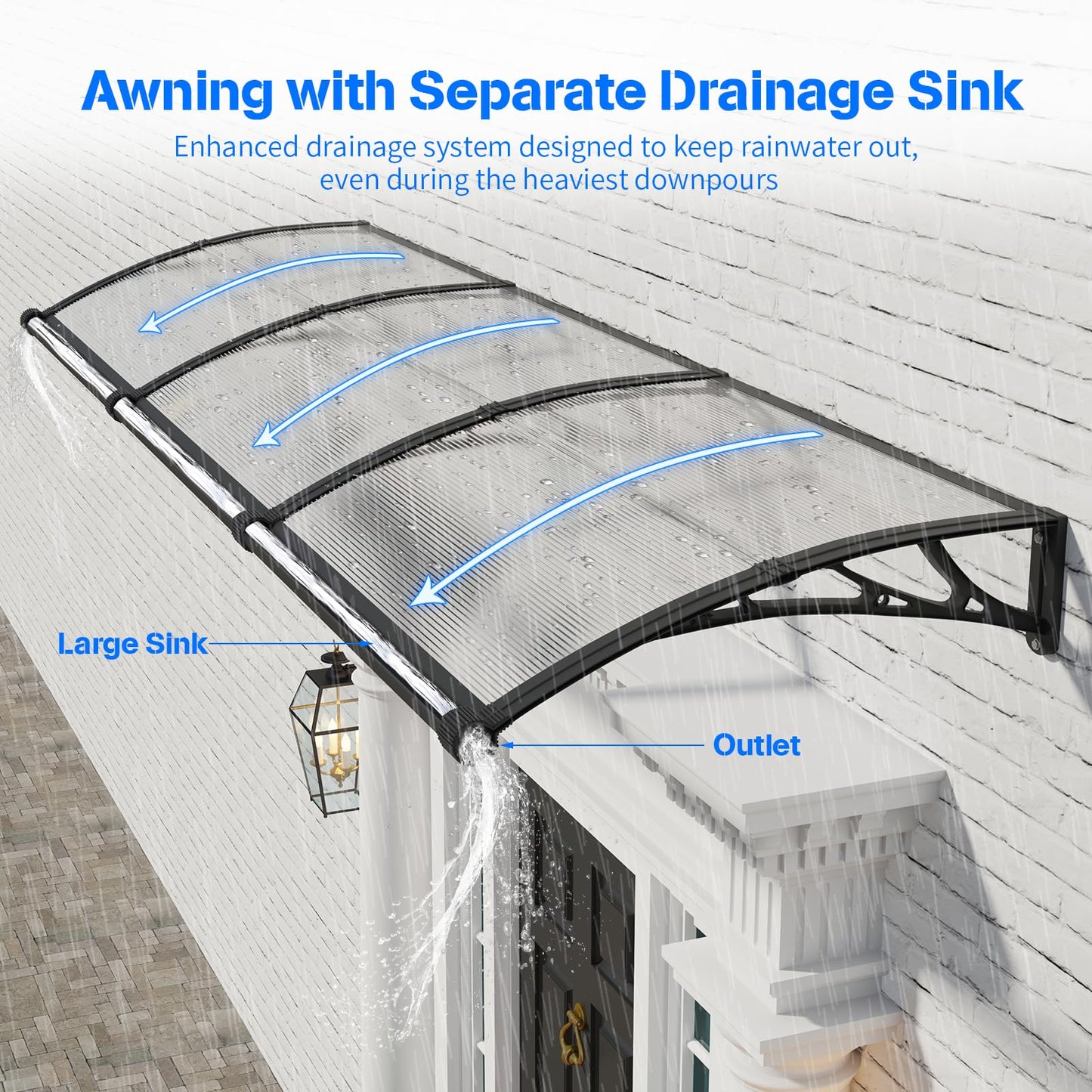 Awning for Door Entrance with Drainage Sink,40x80 Inch Awnings for Doors,Window Canopy Exterior with Plastic Steel Bracket,Polycarbonate Cover,UV,Rain,Snow Protection for House,Porch,Patio,Deck