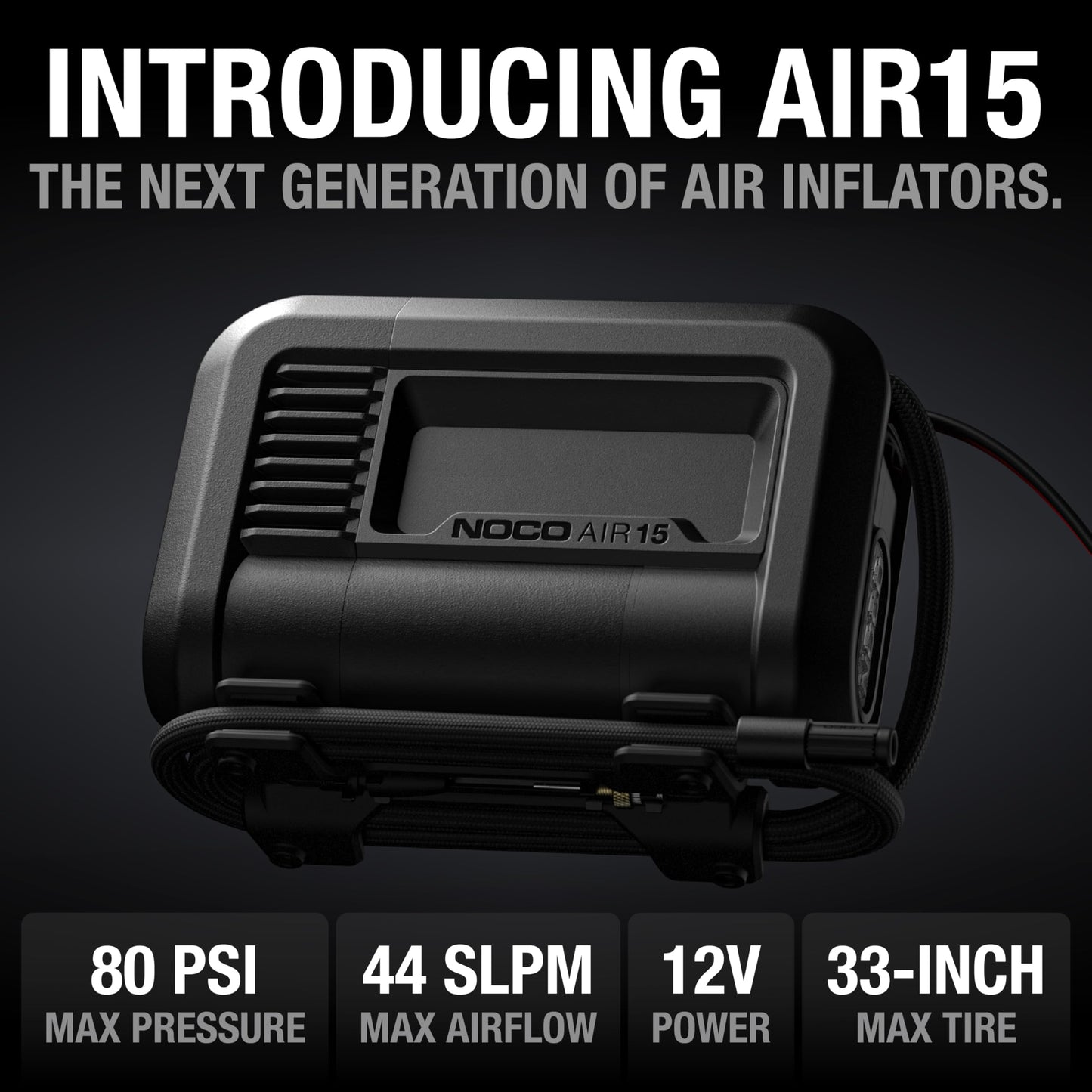 NOCO AIR15: UltraFast 15A Tire Inflator - 12V Portable Air Compressor Pump – 44 SLPM Airflow Inflates 0–40 PSI in 2.9 Minutes – Digital Gauge + Auto-Shutoff
