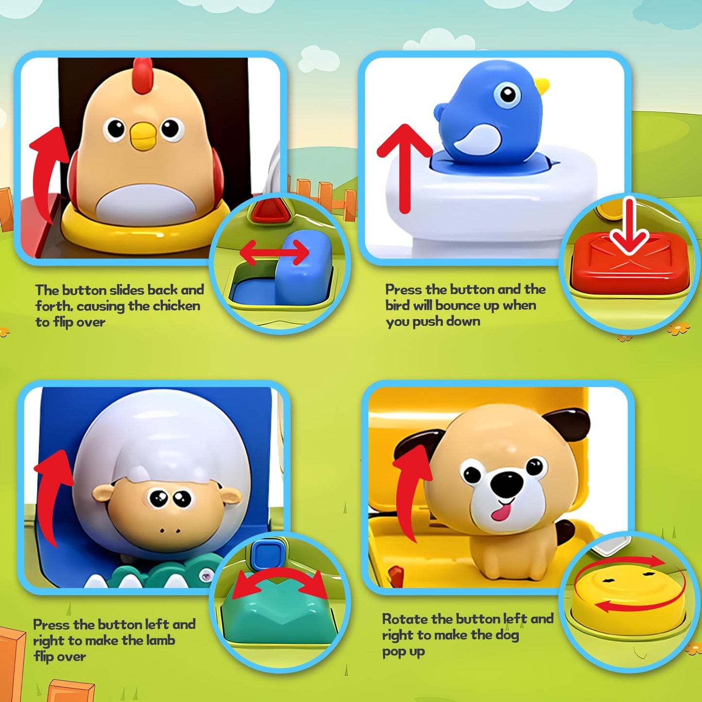 Baby Pop Up Toy with Music, Cause & Effect Pop-Up Animal Toys + Rattle Balls, Textured Easy-Grasp Sensory Balls, Interactive Montessori Learning Gifts for Babies 3-12 Months, 1 Year Old Boys & Girls