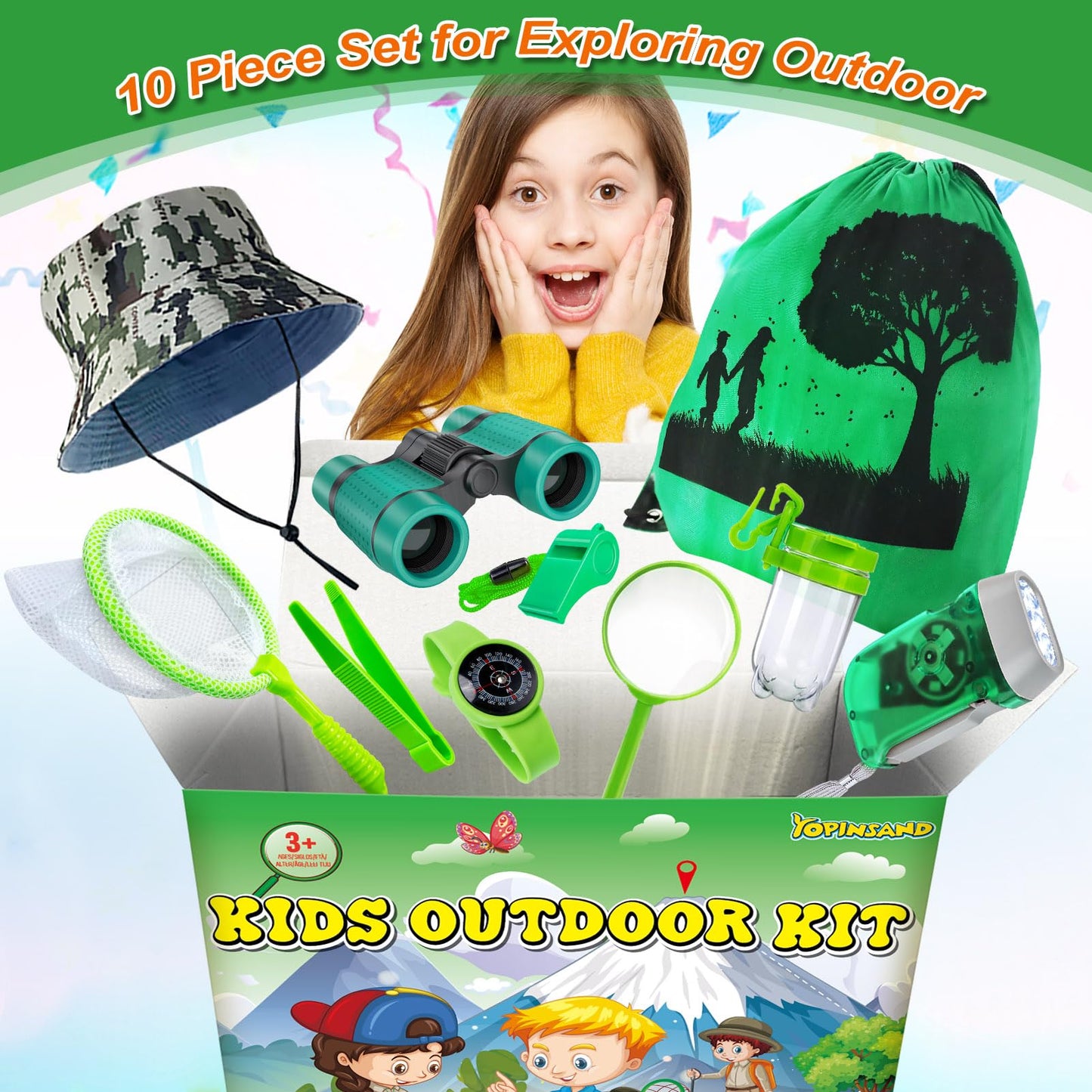 YOPINSAND Kids Explorer Kit & Bug Catcher Kit, Camping Gear for Kids, Outdoor Exploration Set with Backpack & Hat, Binoculars, Ideal Outdoor Camping Adventure Toys for Boys Girls 3-12