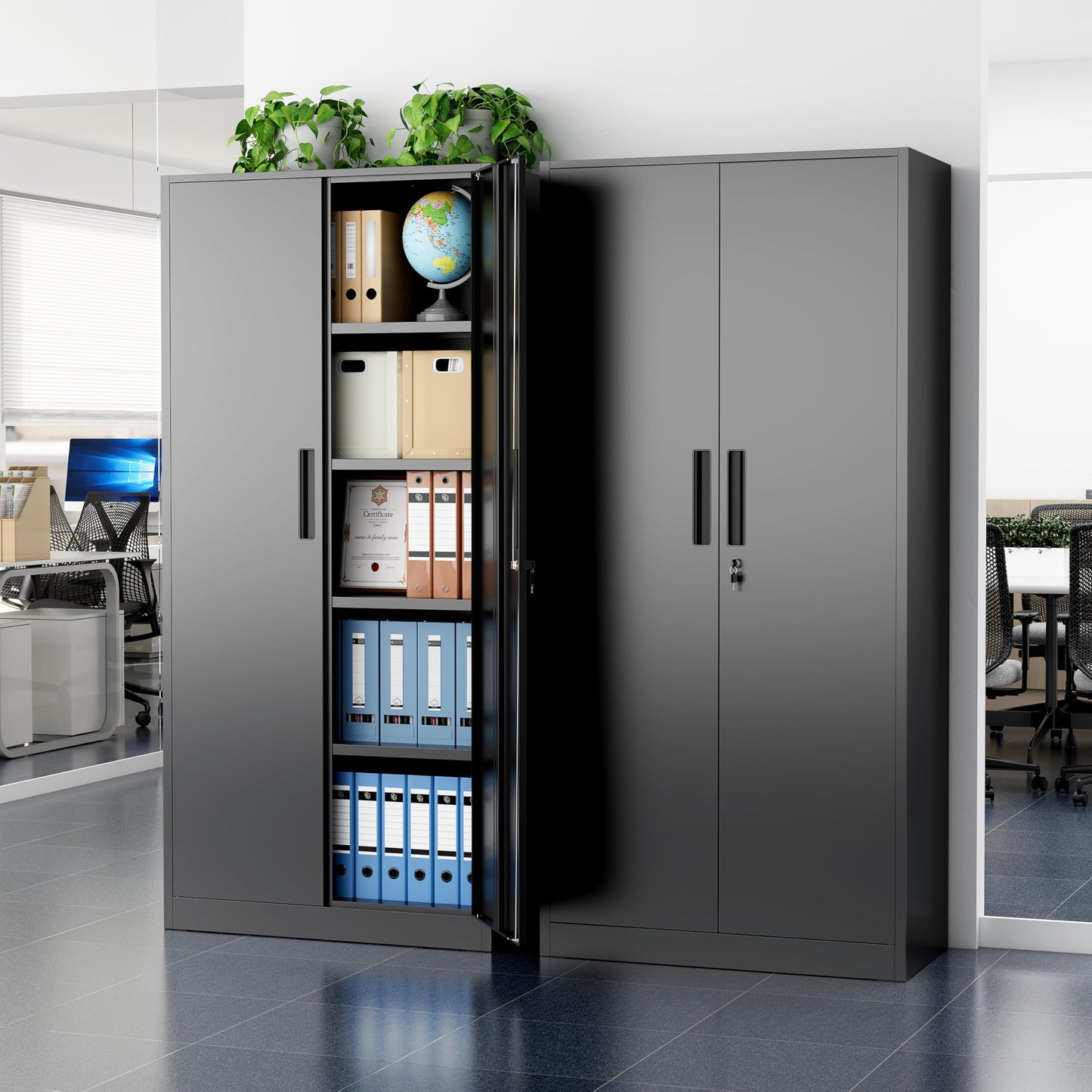 Greenvelly Metal Storage Cabinet, 72" Black Locking Metal Cabinet with 2 Doors and 4 Adjustable Shelves, Lockable Garage Storage Cabinets for Home Office, Garage, Kitchen, Living Room