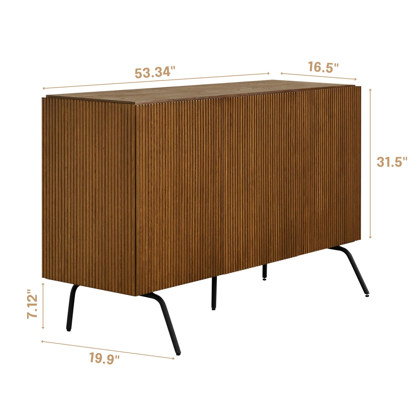 NTC Veil Modern Sideboard with 3 Doors, Buffet Cabinet with Vertical Groove Design and Metal Legs, Storage Cabinet for Living Room, and Hallway, Effortless Assembly - Rustic Oak