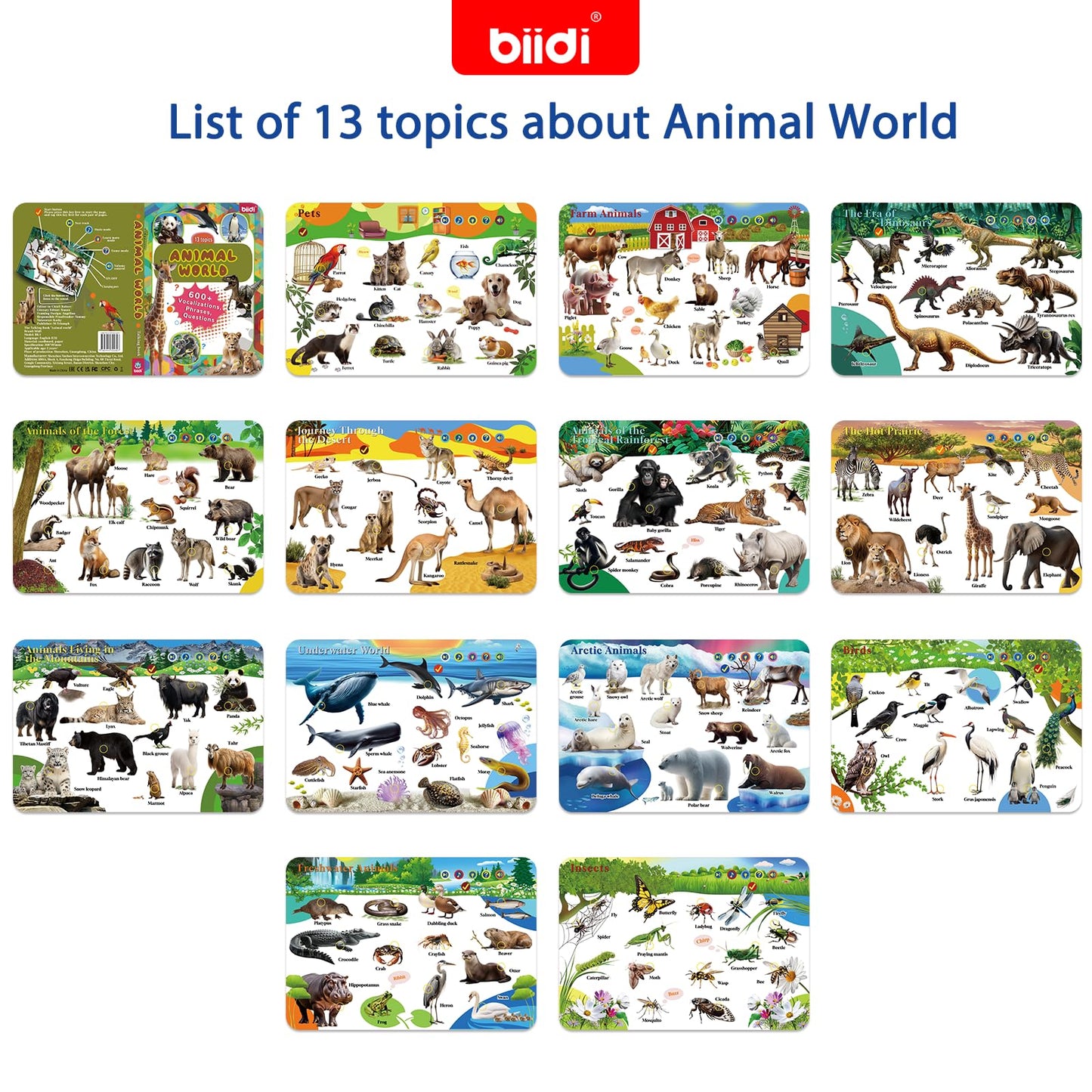 English Interactive Sound Book for Toddler3-5,Talking Activity Book,Educational Learning Toys for Boys Girls, Birthday Gifts for Kid Age 3 4 5 6 Year Old,Sensory Autism Toys,171 Animal,600+Sounds