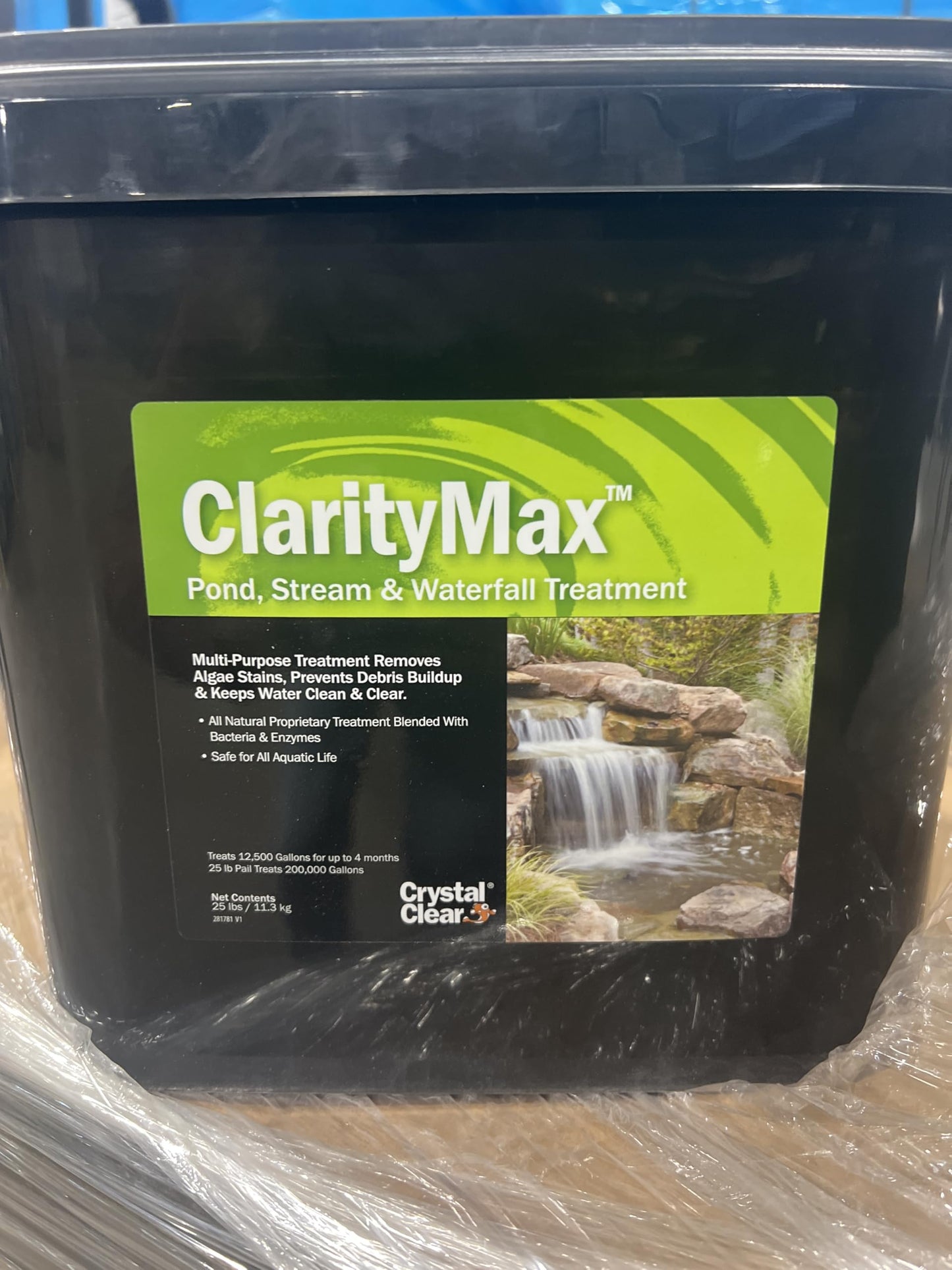 CrystalClear ClarityMax, All-in-One Pond Clarifier Treatment, All-Natural Beneficial Microbes & Enzymes Provide Max Clarity, Koi Fish & Pet Safe, Algae Stain Remover, Crystal Clear Water Garden 25 LB