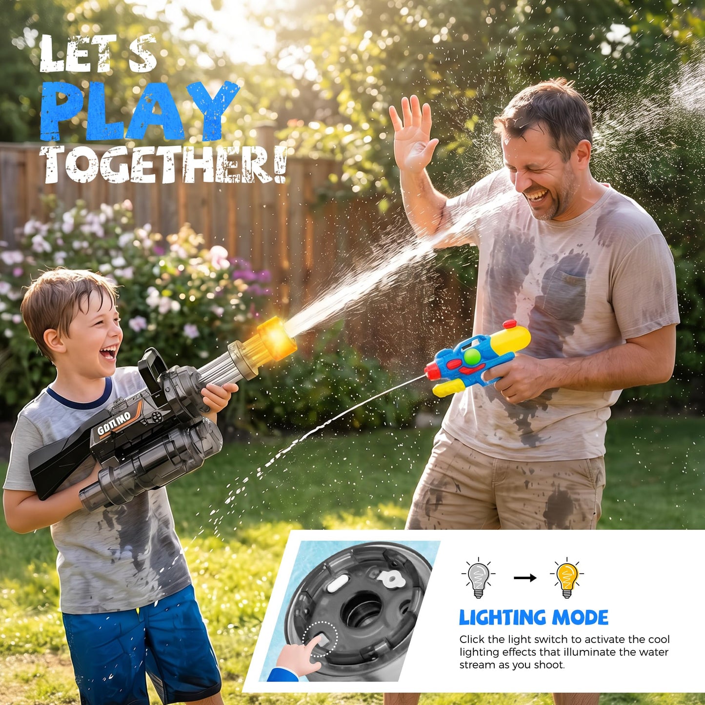 Electric Water Gun with LED Light and Rotating Nozzle, Large Capacity Water Blaster with Rechargeable Battery, 28โ32FT Long Range Squirt Gun for Pool Beach Backyard Summer Games