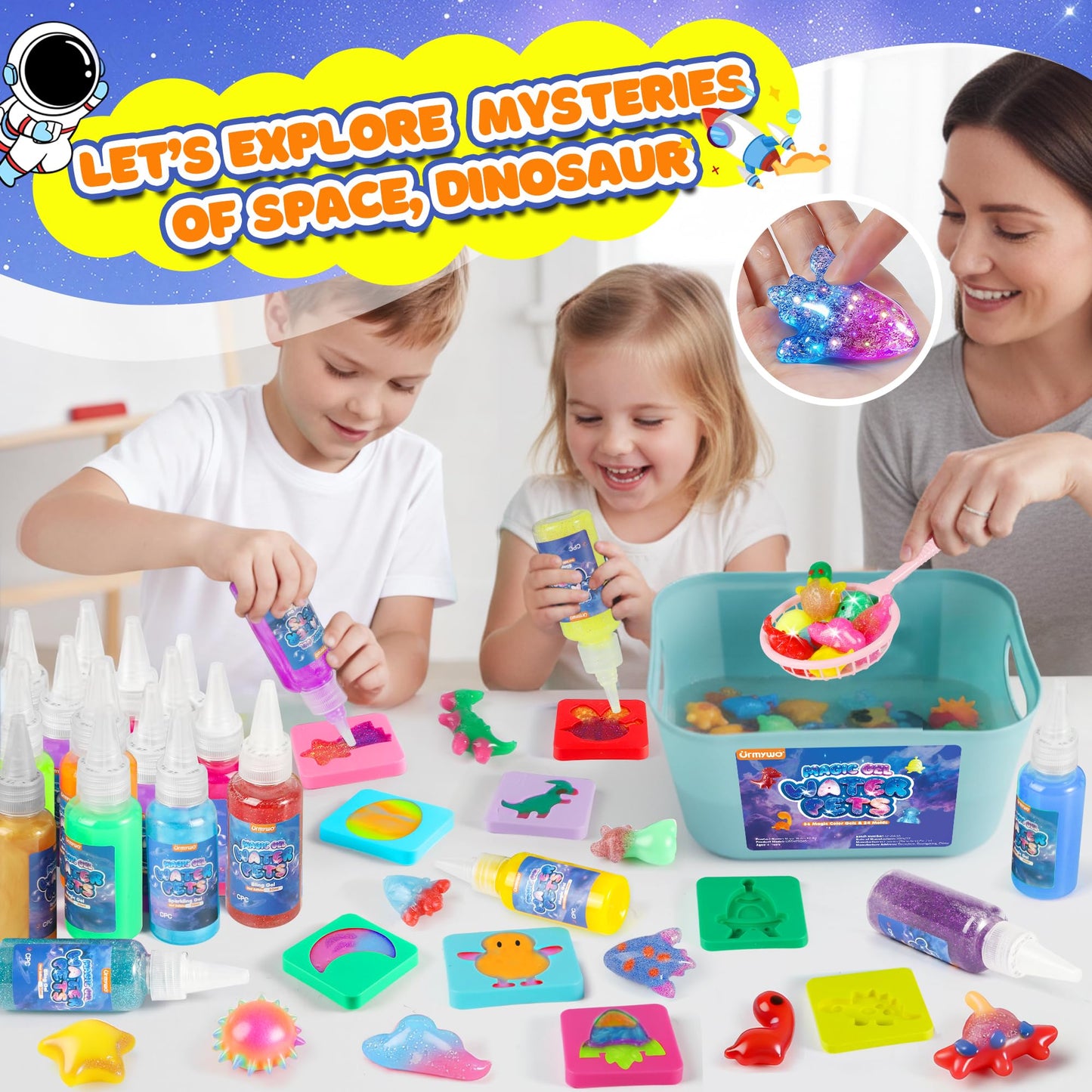 Magic Water Elf Toy Kit, Water Pets Toys for Kids, 36 Gels & 24 Molds, Aqua Fairy Water Gel Kit Squishy Maker, DIY Dinosaurs Space Make Your Own Squishies Sensory Toys, Crafts Gifts for Boys Girls 4+