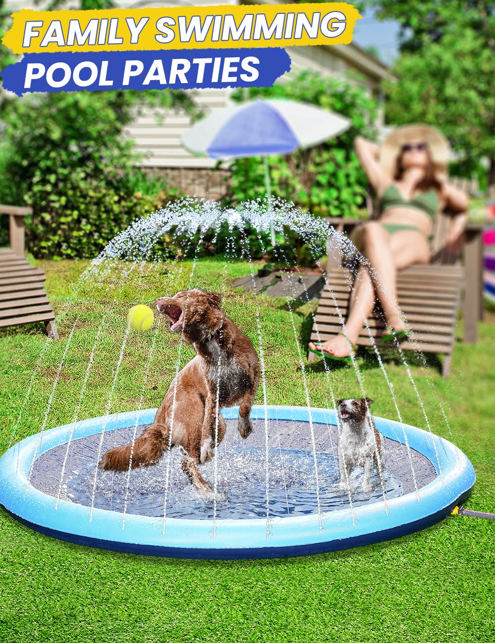 PETOCAT Splash Pad Non-Slip Dogs Cool Sprinkler Pool Extra Large Splash Pads for Kids Dog Baby Wading Pool Summer Outdoor Play Water Fun Toy Gift Easy to Use/Clean 87 inch