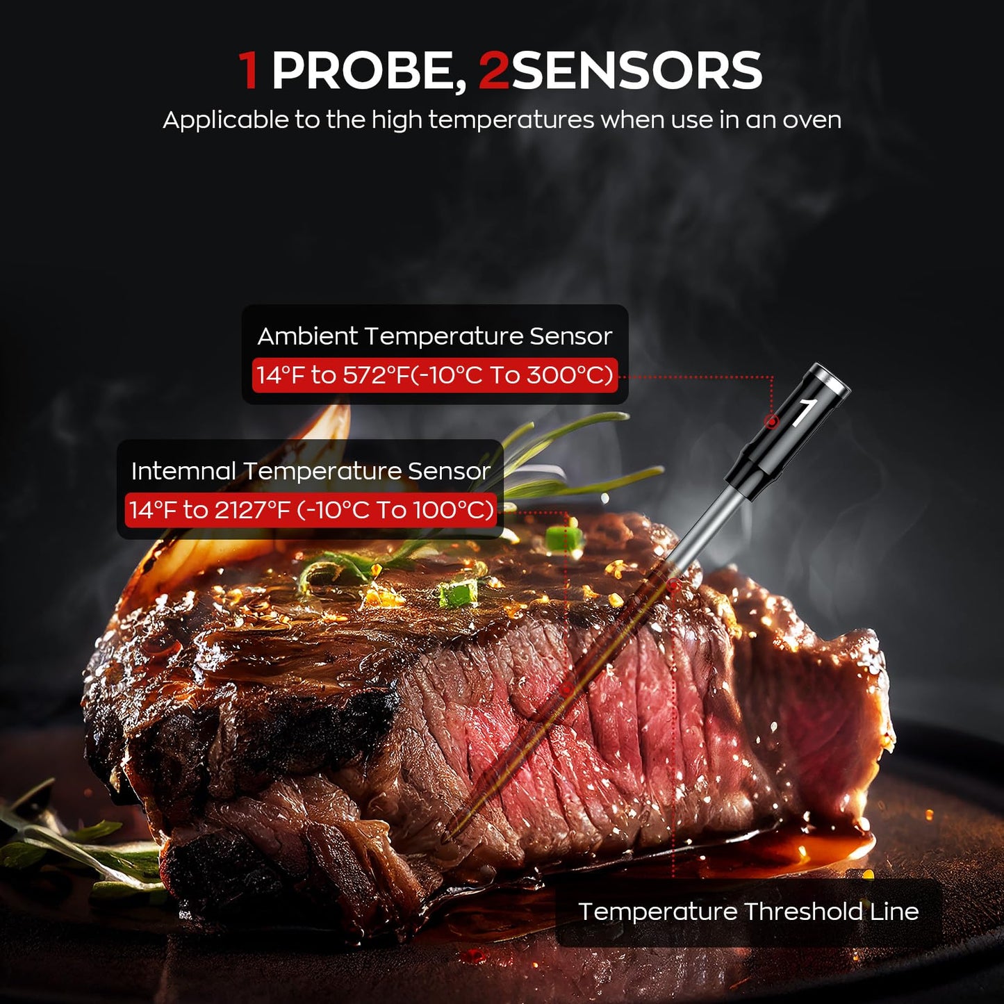 Smart Wireless Meat Thermometer with Dual Probes, Bluetooth & WiFi Combo, Remote Monitoring & Smart Alerts for BBQ, Grill, Smoker, Oven, Air Fryer