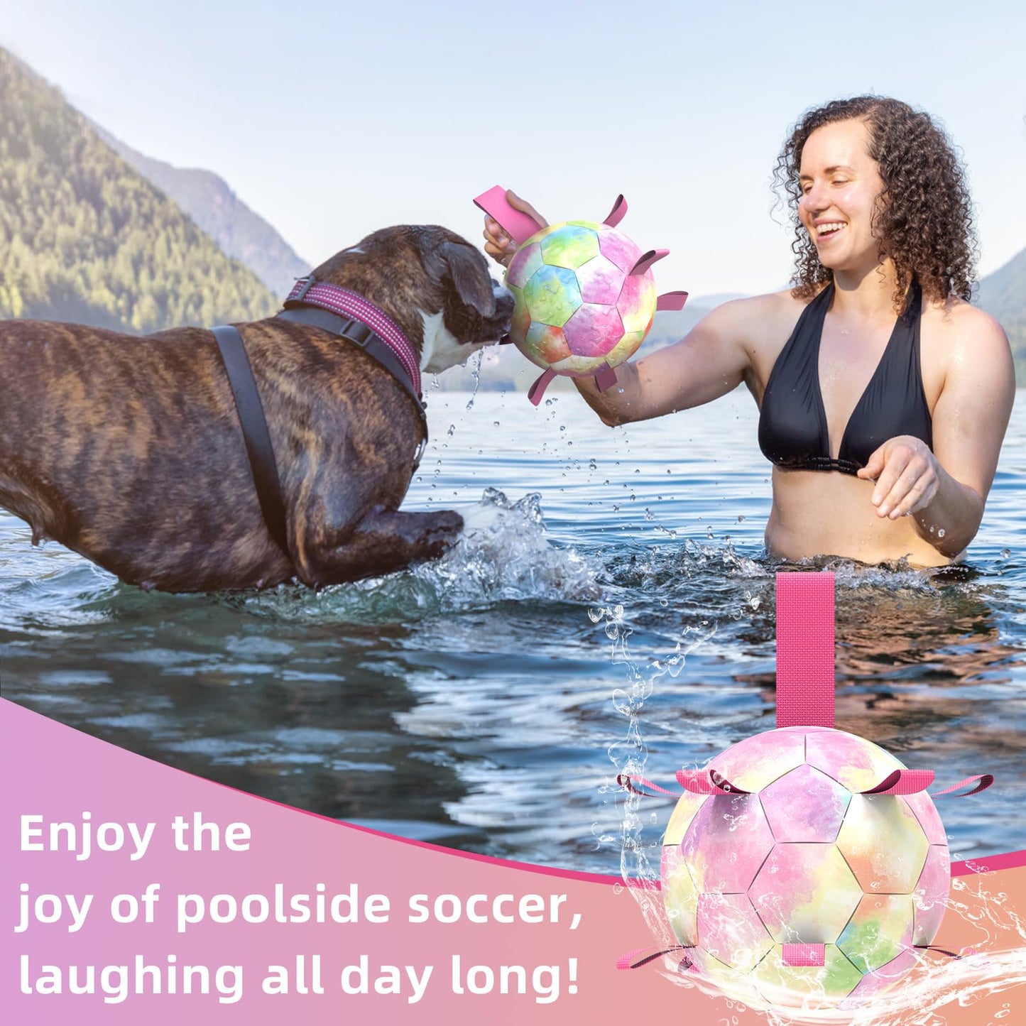 QDAN Dog Balls: Herding Ball for Dogs, Outdoor Toys Dog Soccer Ball with Straps, Interactive Pet Toys for World Cup Large Dogs Tug of War, Pet Birthday Gifts,Gradient Rainbow (8 Inch)