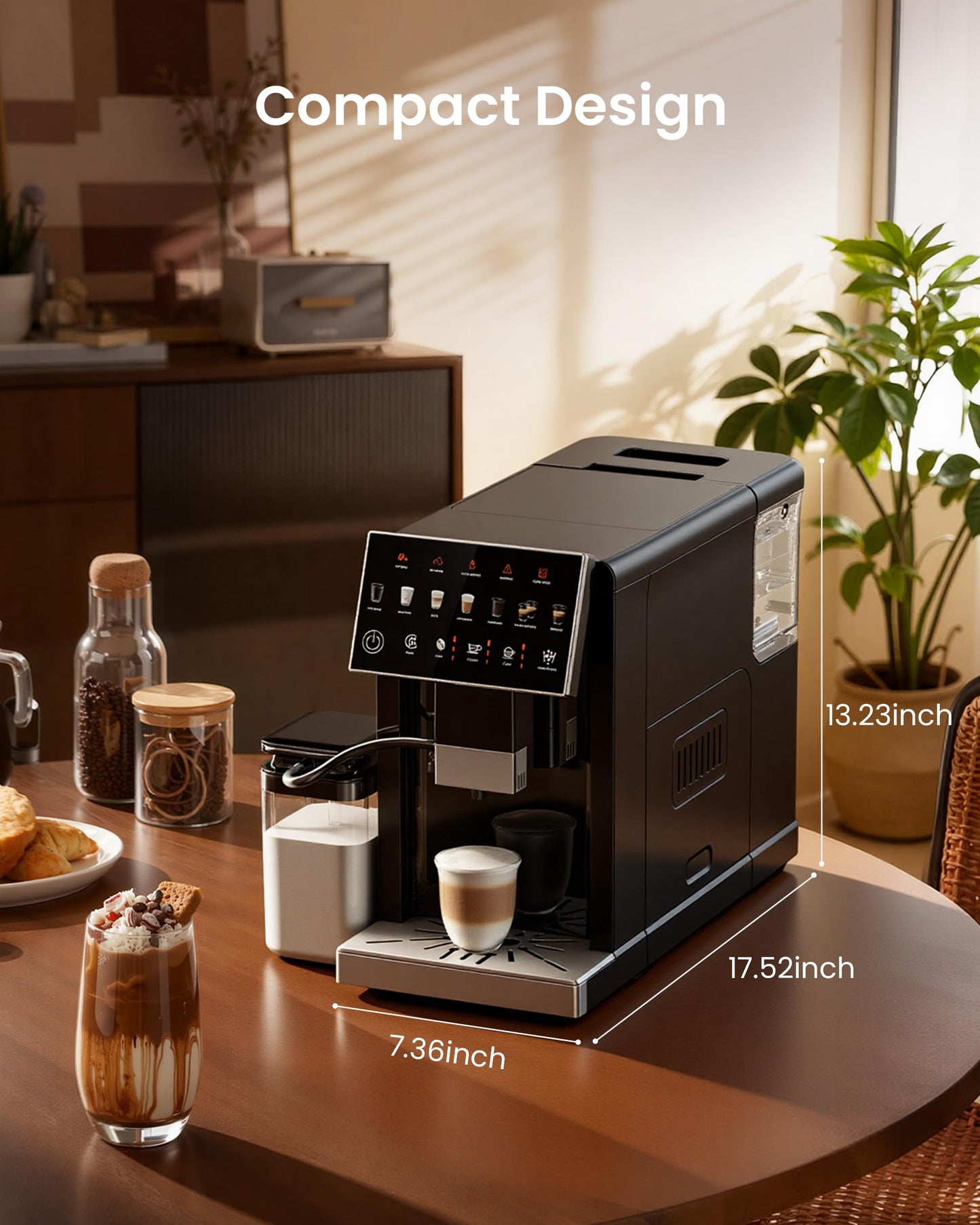 ICEVIVAL Fully Automatic Coffee Machine, 20 Bar Coffee Maker with Grinder, Automatic Espresso Machine with 15 Grinding Levels, Touch Control for Cappuccino & Latte, Auto Self-Cleaning