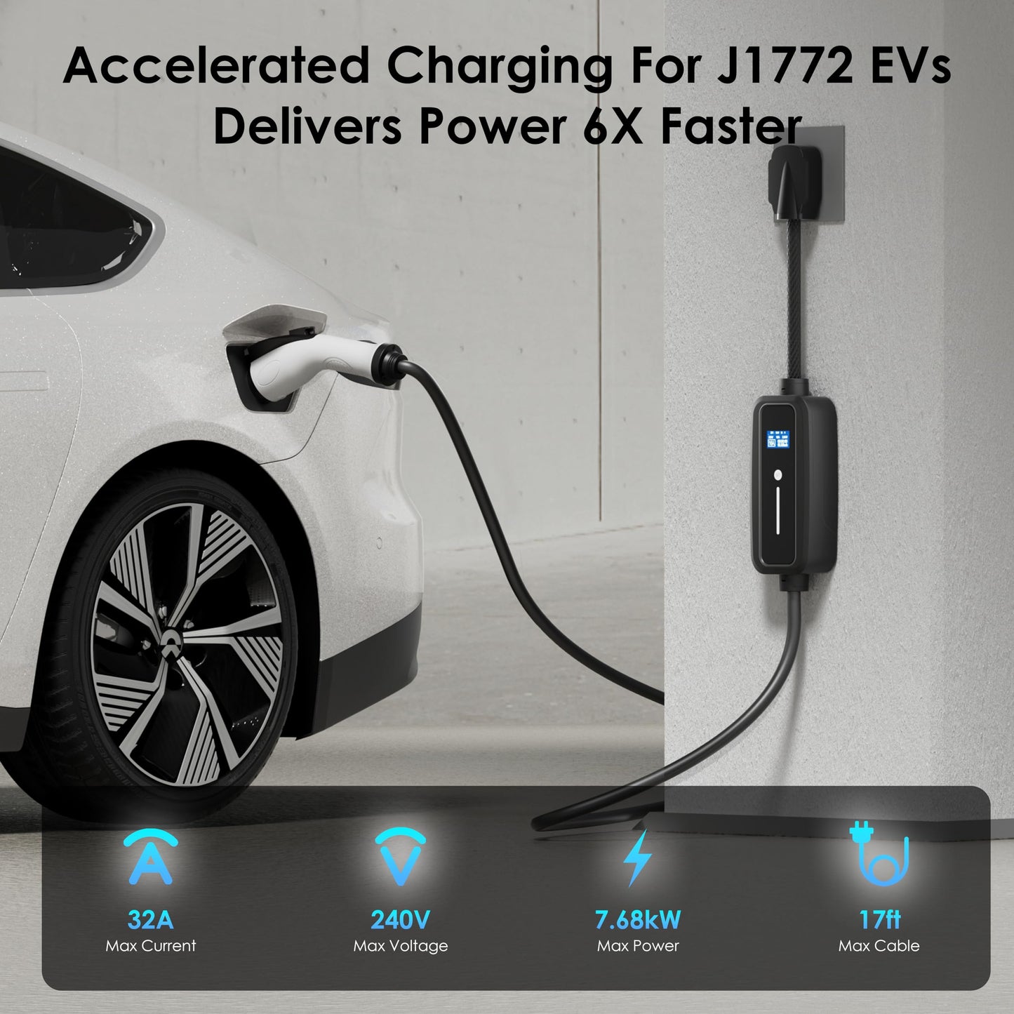 RexingUSA Level 2 EV Charger, NEMA 14-50, 250V 32 Amp, 17 ft Extension Cord & J1772 Cable - Fast Charging for All J1772 EVs