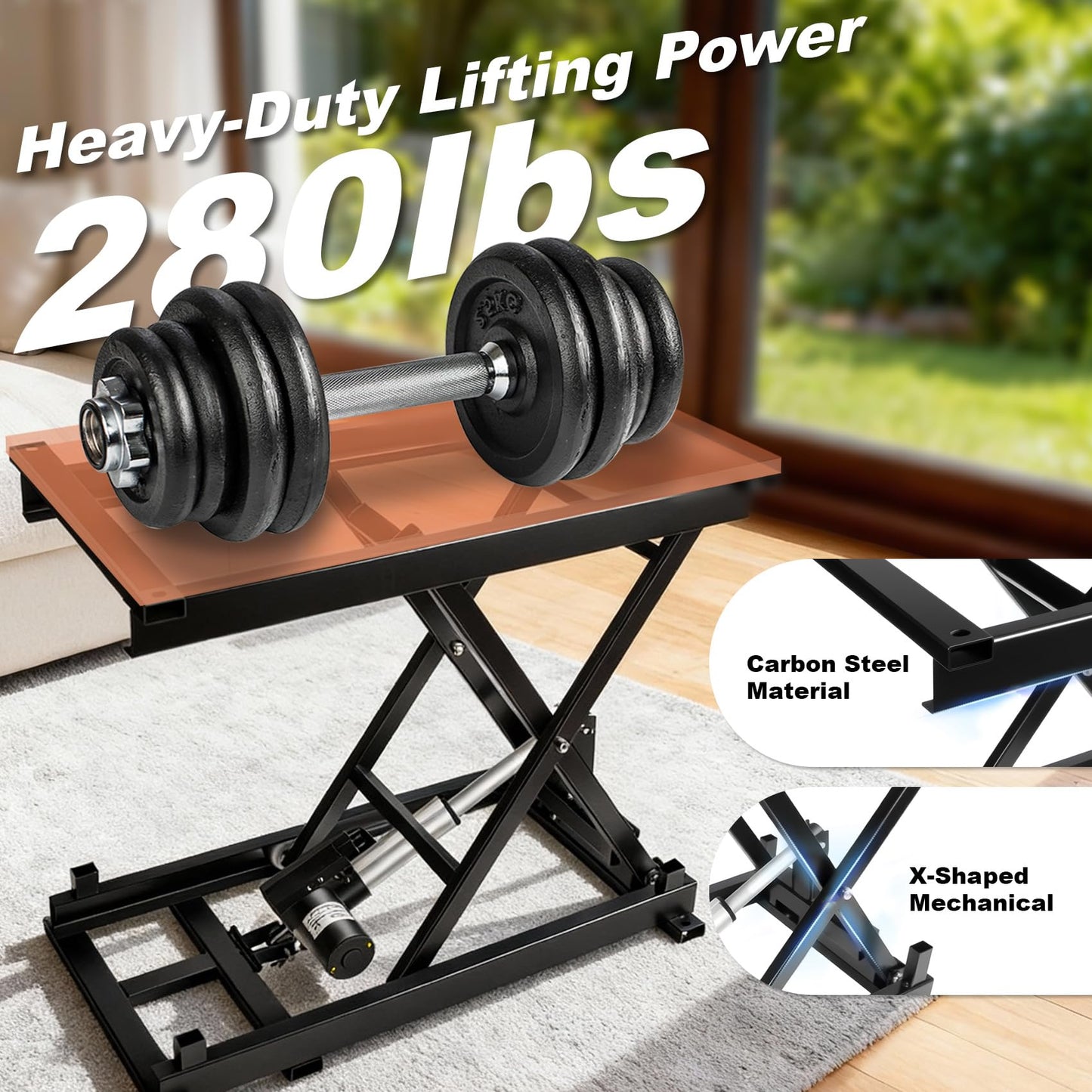 Electric Scissor Lift Table 280LBS Capacity, 7.1-26.4 in Adjustable Height Lifting Platform with Wired/Wireless Remote, for Working Platform, Computer Desk, Material Handling & Transportation