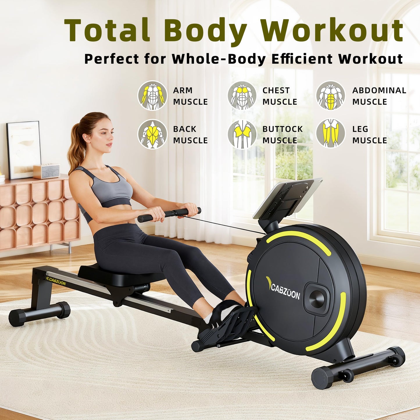 CABZOON Rowing Machines for Home,Magnetic Rowing Machine,Max 265lbs Weight Capacity, Quiet Rower with Tablet Holder,16 Levels of Resistance