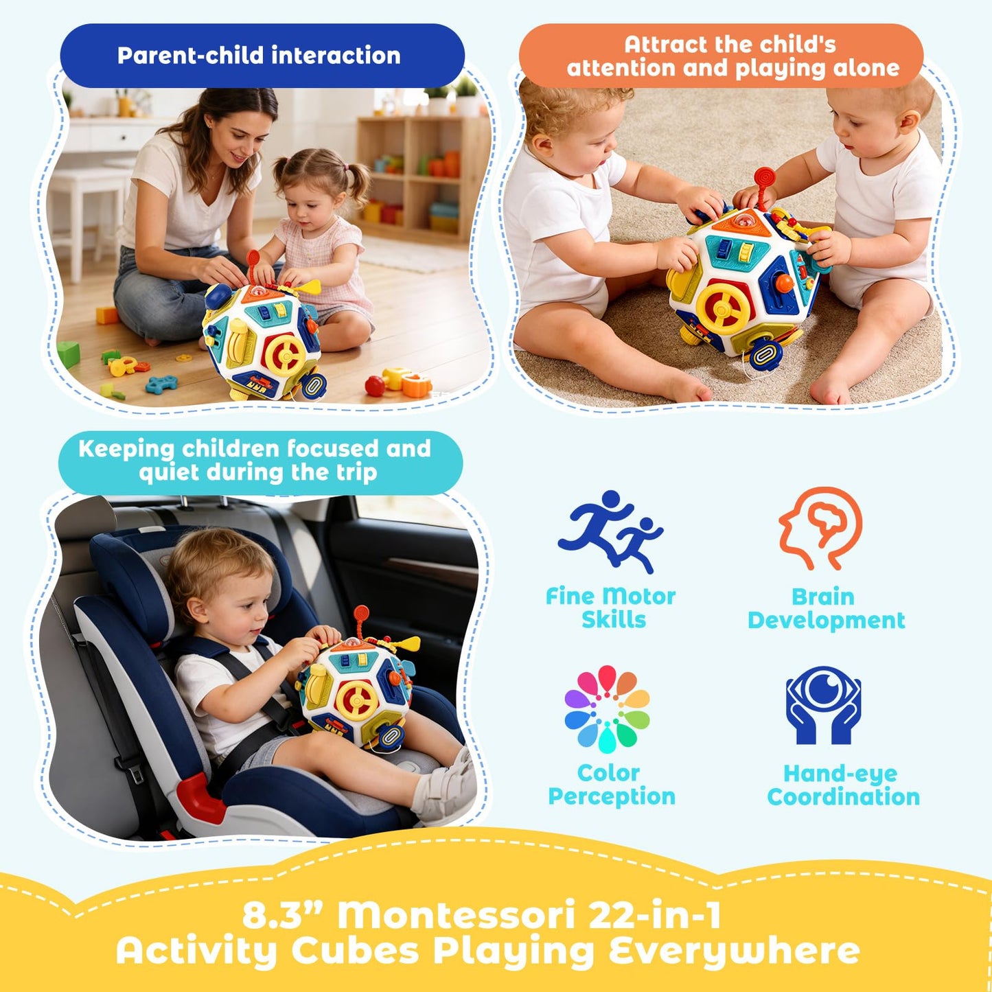 22-in-1 Baby Activity Cube,Montessori Sensory Toy Toddler 1-3, Kid Education Learning Activity Toys, Early Educational Birthday Gift for 1 2 Year Olds Boy Girl (Colorful)