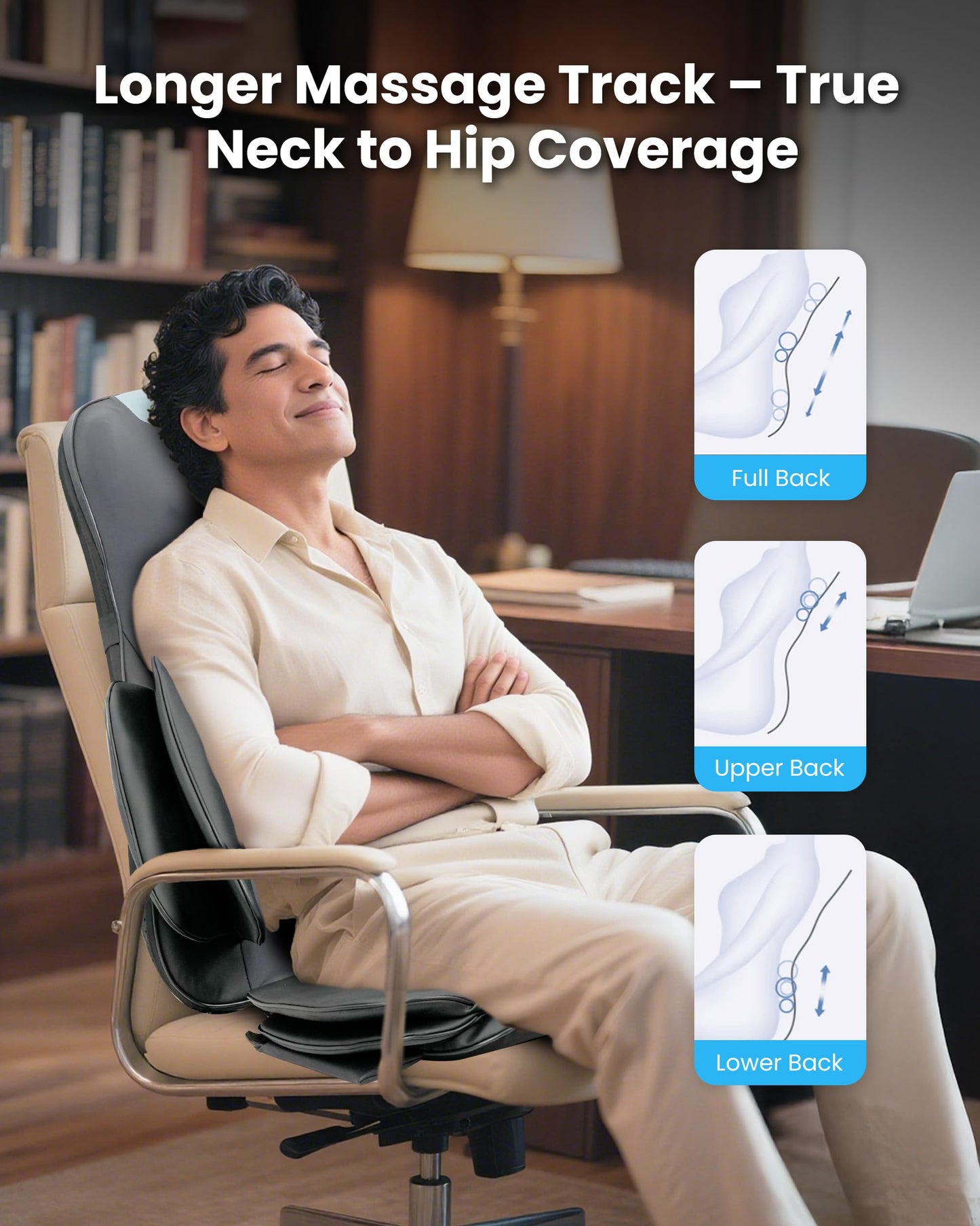 COMFIER Shiatsu Neck & Back Massager with Heat, Full Back Coverage Massage Chair Pad with 4D Kneading & Adjustable Neck Nodes, Waist & Hip Compression