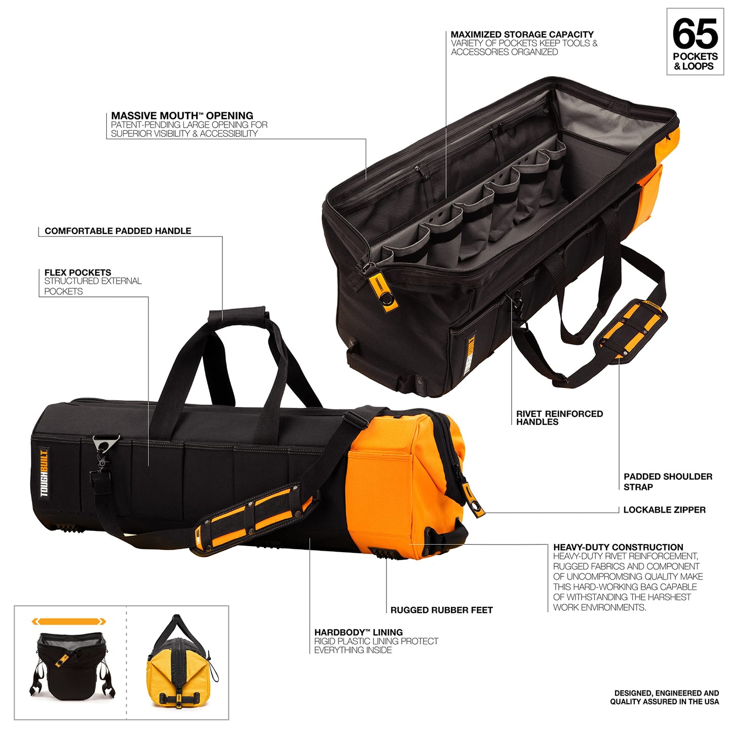 TOUGHBUILT TOU-60-30 30" Massive Mouth Bag, Black/Yellow