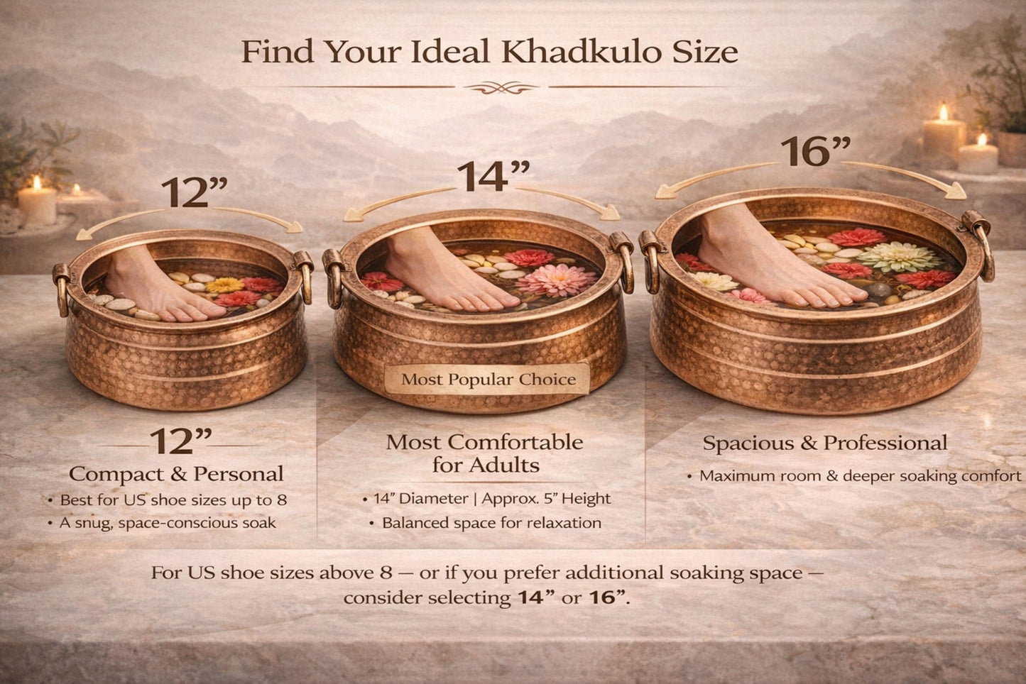 QT Handcarved Pure Copper Nepali Khadkulo – 11"-12" Handmade Foot Spa Bowl | Pedicure Soak Basin, Copper Water & Flower Display Bowl for Pooja, Prayer, Arti, Rituals, Ayurveda & Home Décor