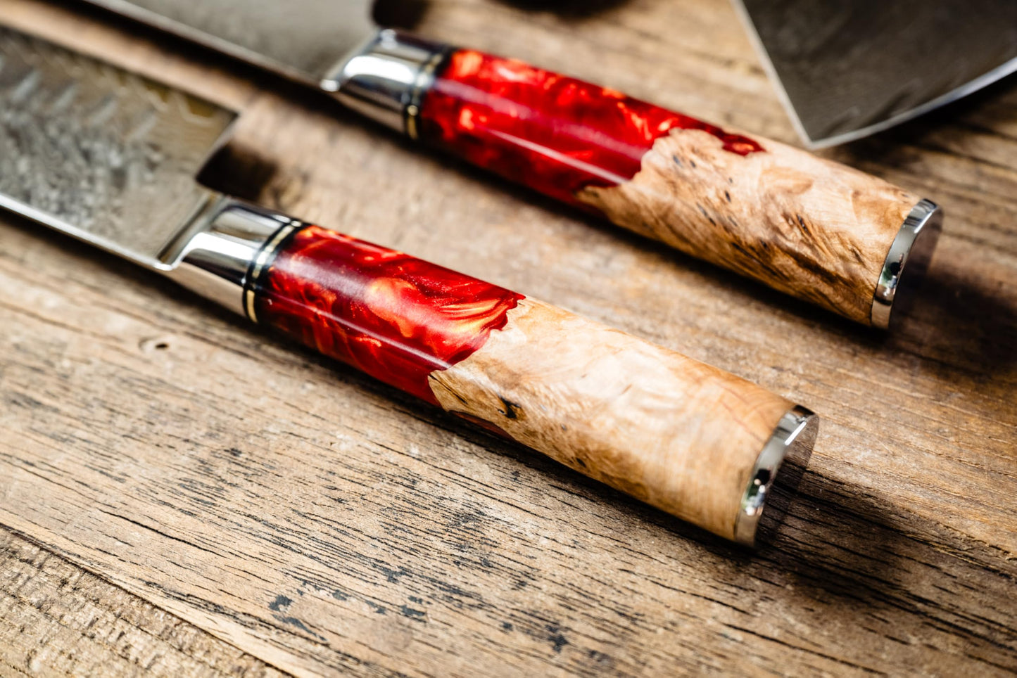 Epicurean Cook Damascus Kitchen Knife Set with VG10 Steel - 8-Piece Japanese Damascus Knife Set for Professional Performance - Ultra Sharp Chef Knives with Burl Wood Red Resin Handles