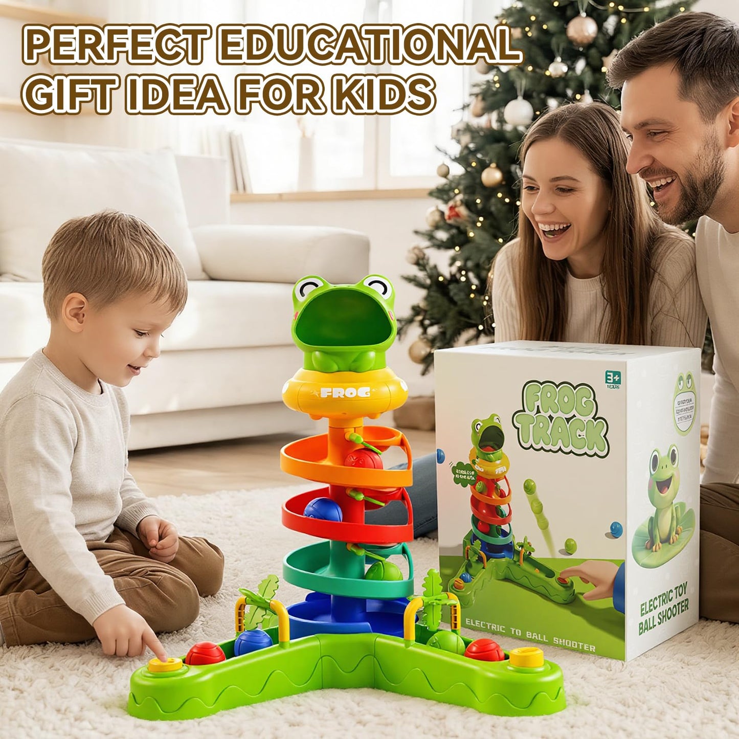 KNMDU Frog Ball Drop Toy for Kids, 5 Layer Roll Swirling Ball Tower with 12 Balls, Spin and Learn Shoot Balls Drop Montessori Toy, Gifts for Toddler Boys Girls 2 3 4 5 6 7 8+ Years Old (2 Player)