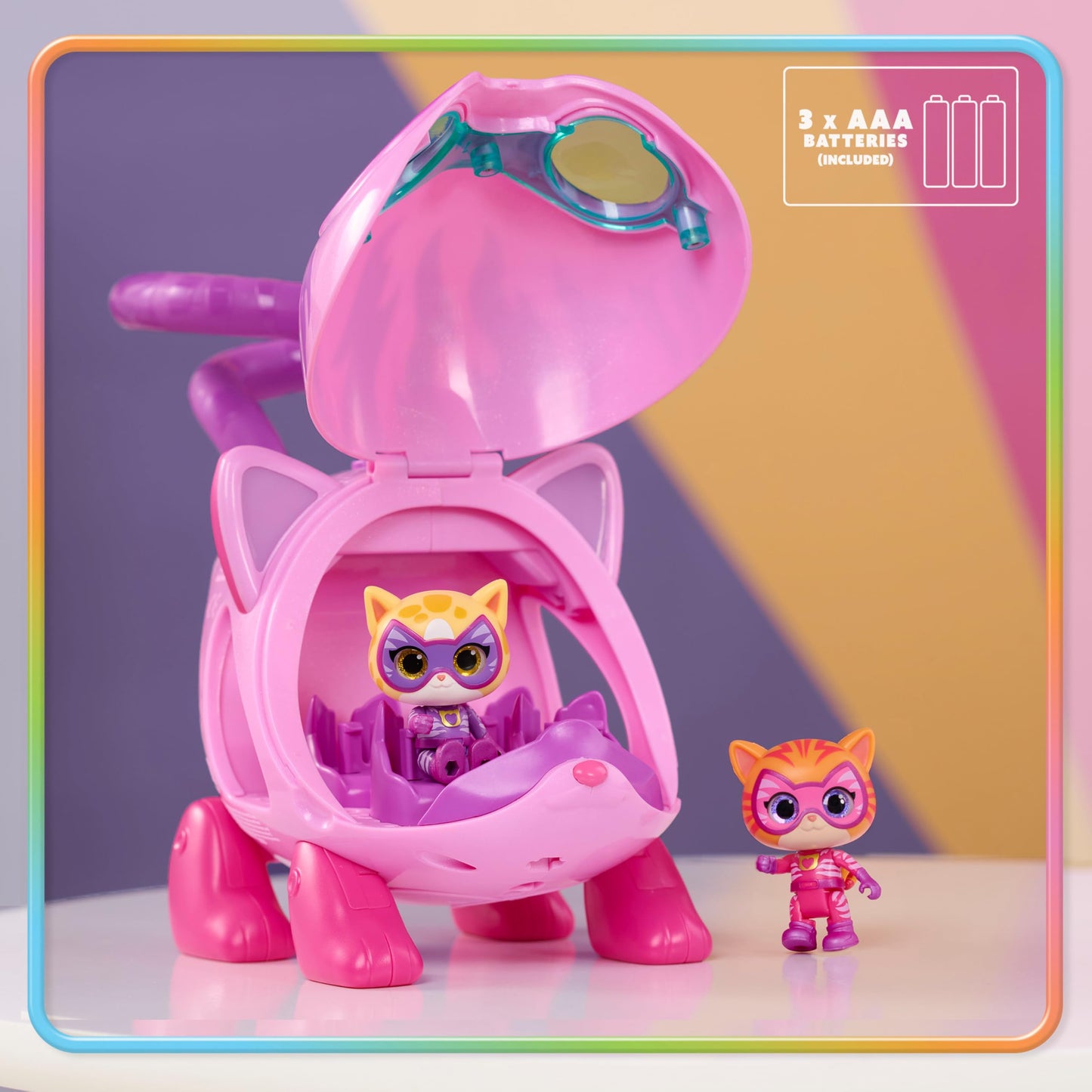 Disney Jr. SuperKitties Su-Purr Wild Kitty Copter with Lights and Sounds, 3 Pieces, Poseable Figures, Toy for Fans, Girls, Kids, Ages 3 and Up by Just Play, Kids Toys for Ages 3 Up by Just Play