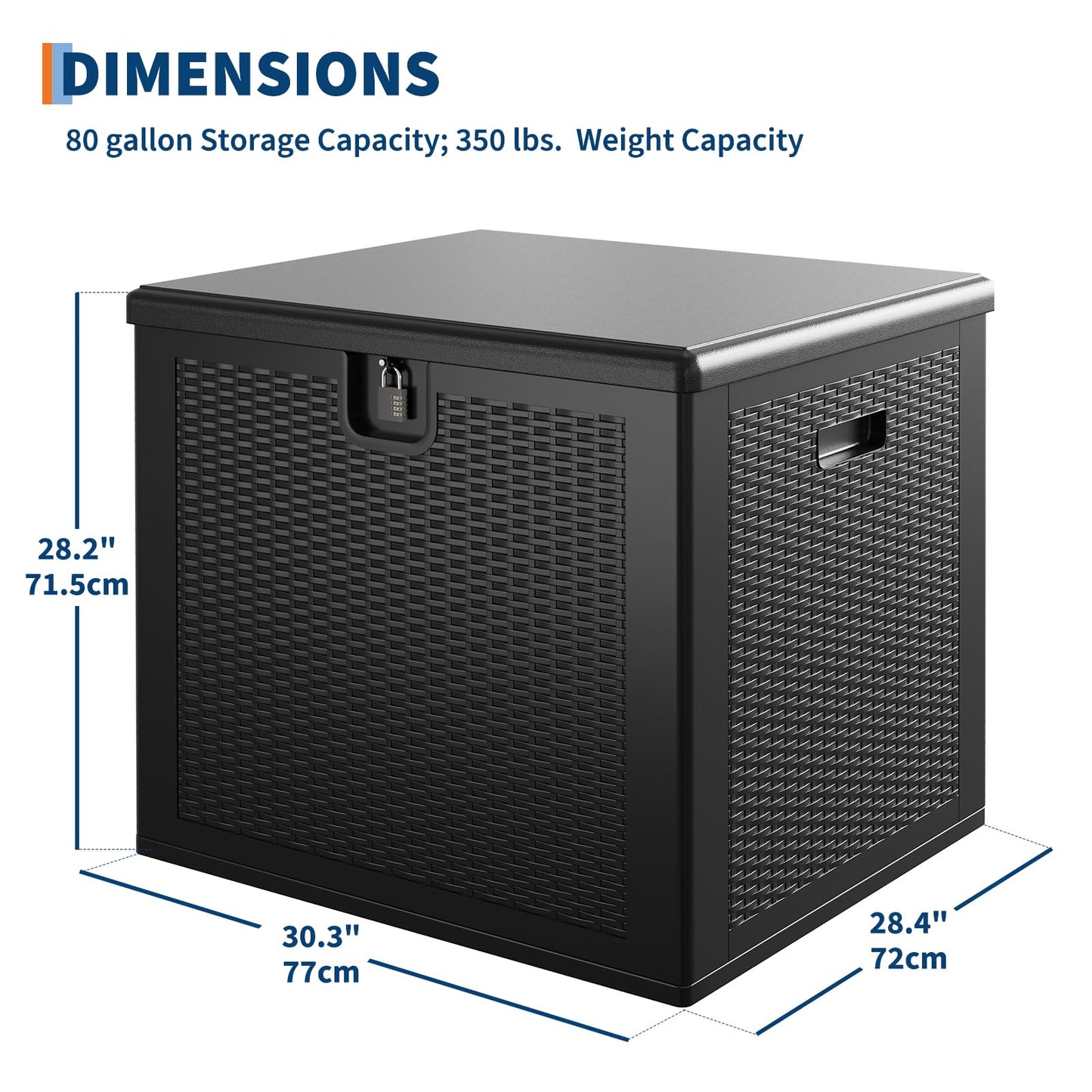 Garvee 80 gal Outdoor Storage Box, Large Waterproof Resin Deck Box Indoor Outdoor Use, Lockable UV Resistant Storage Bin for Patio, Garden, Cushions, Tools, Equipment, Black
