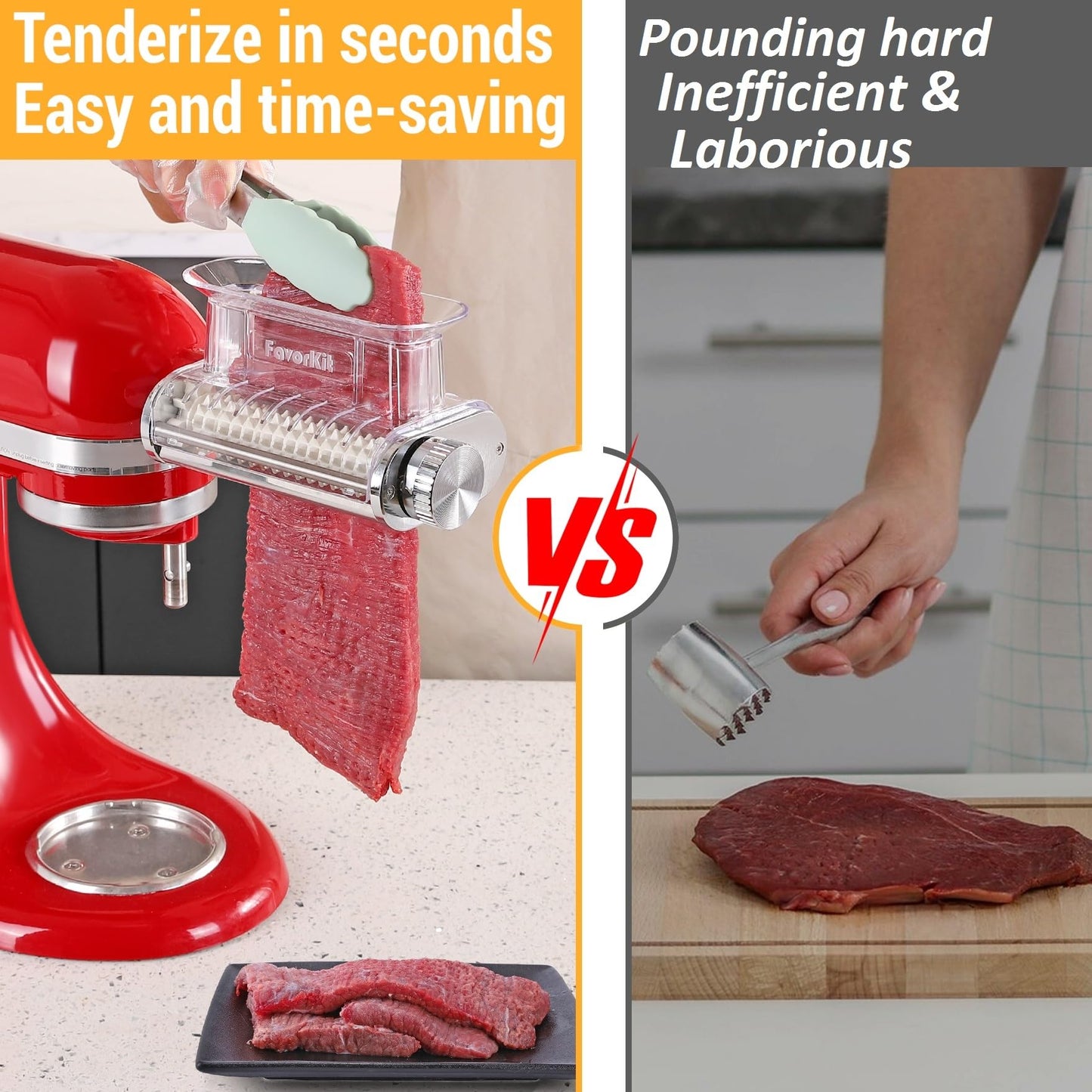 FavorKit Adjustable 3 Thickness Meat Tenderizer Attachment for Kitchenaid Stand Mixers,Durable Metal Housing with Transparent Cover,Dishwasher Safe