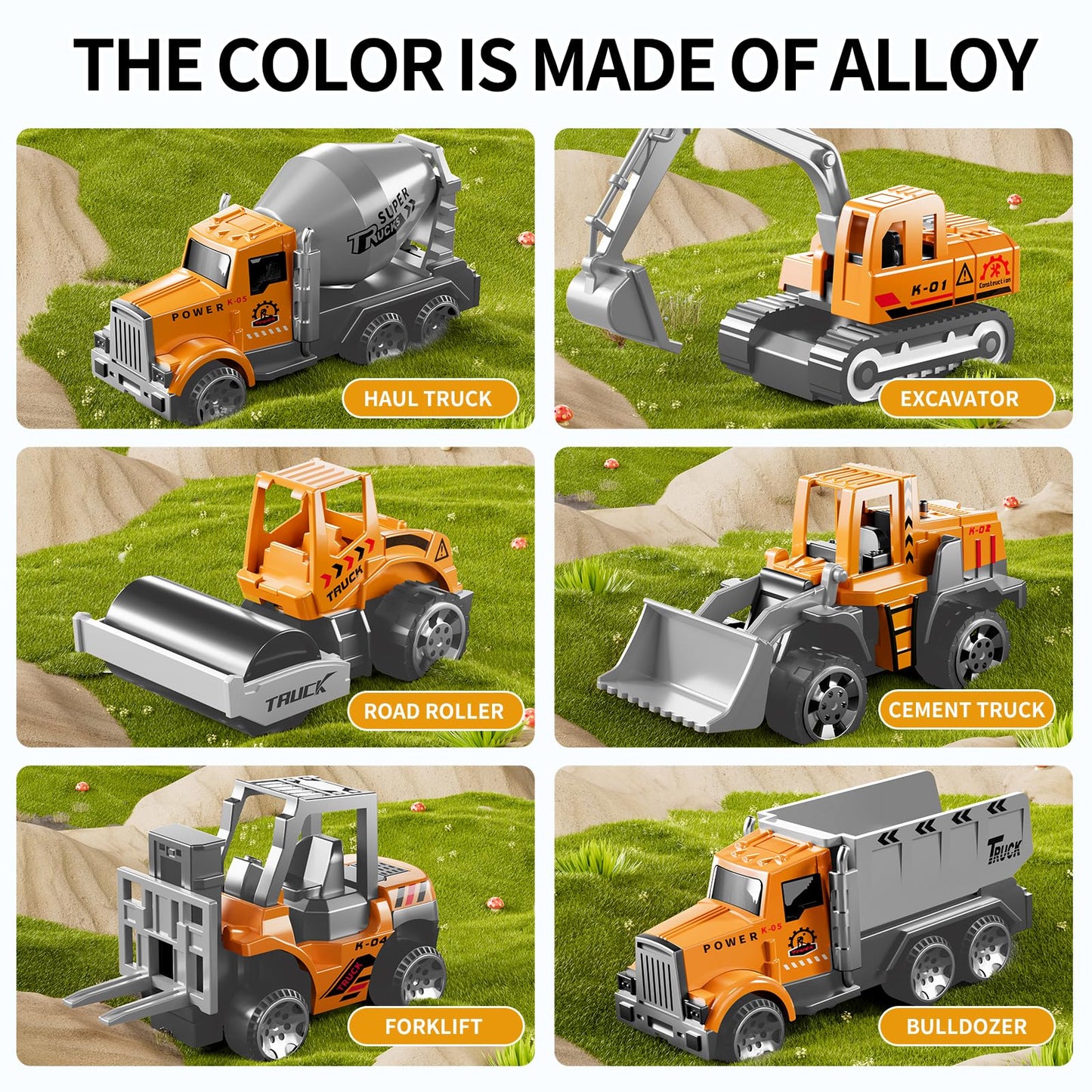 NIPLOOOW Construction Trucks Toy Set with Play Mat, Carrier Truck Play Vehicles Set for 3 4 5 6 Years Old Boys Kids, Die-Cast Car Toy for Toddlers 3-4 Years, Birthday Gifts Toys for 3-9 Year Old Boys