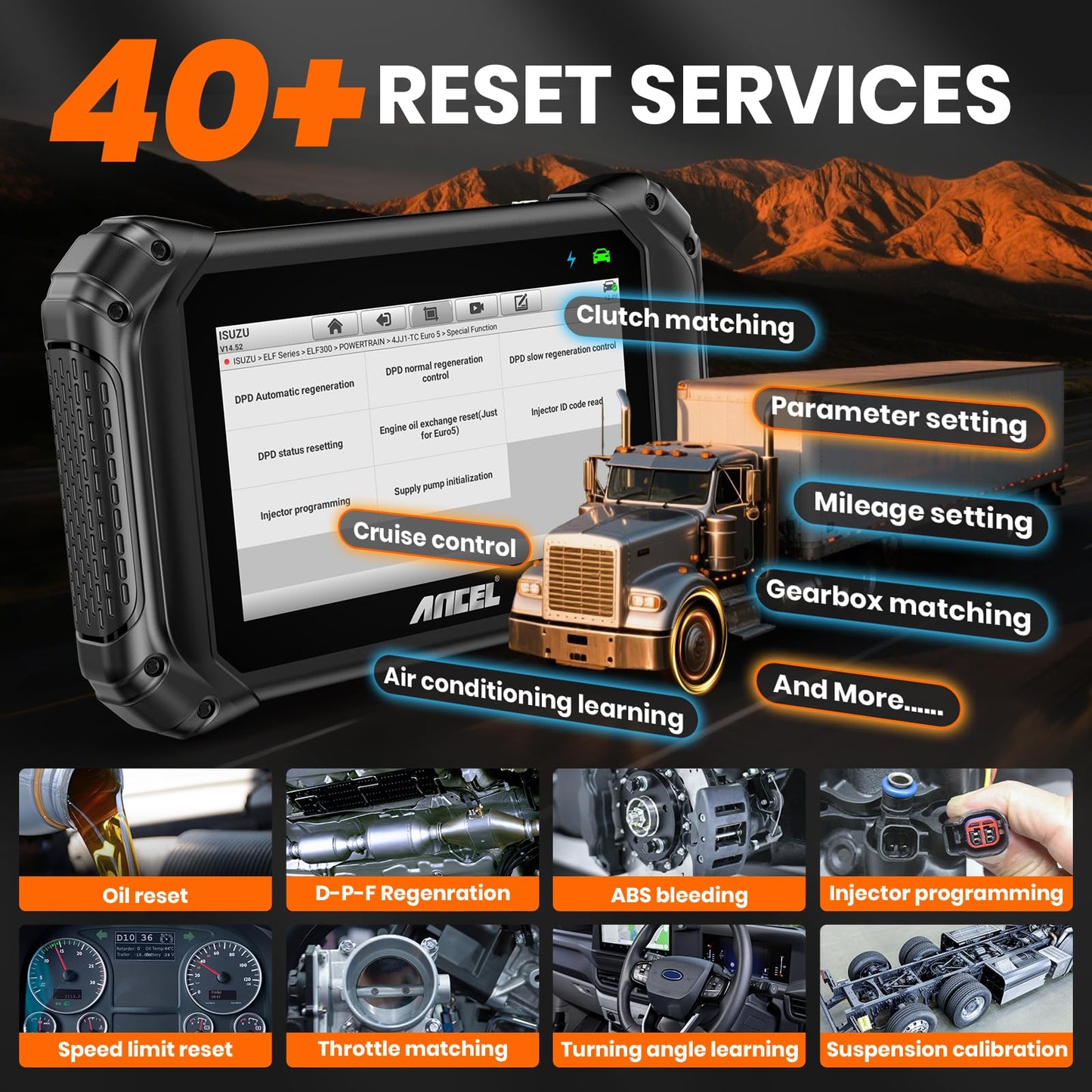 ANCEL V5 HD PRO Heavy Duty Truck Scanner, New Bi-Directional Control Diesel Scanner, Full System Diagnostic Scan Tool with 40+ Resets, ABS SRS D-P-F Regen for Semi Trucks Commercial Vehicles