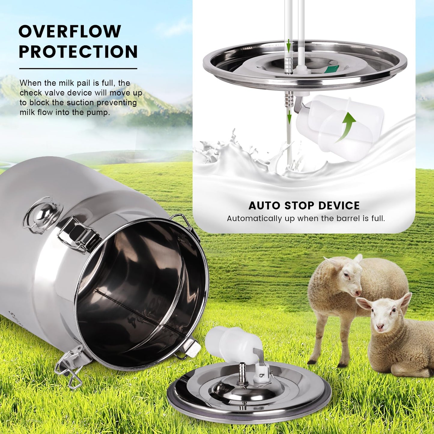 KHEARPSL 8L Cow/Goat Two-in-One Rechargeable Electric Milker, Goat Milker Machine, Cow Milking Machine, The Latest Pulsation Vacuum Pump with Pressure Gauge, 304 Stainless Steel Bucket (Rechargeable)