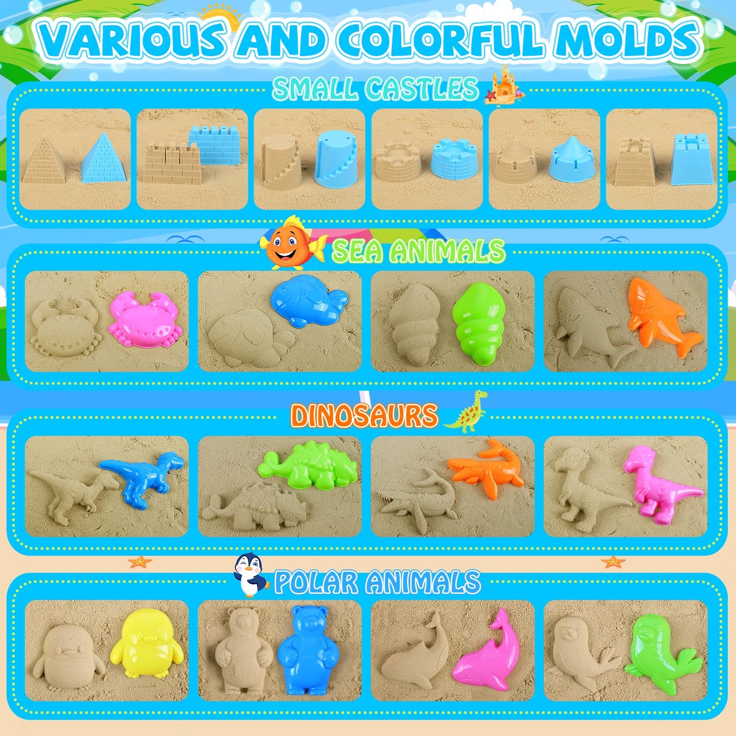 FHOZGECY Beach Toys, Sand Toys for Kids Boys and Girls with 4 Beach Construction Vehicles, 4 Collapsible Bucket, Sand Castle Building Kit, Sand Molds, Mesh Bag, Outdoor Toys for Kids Ages 4-8
