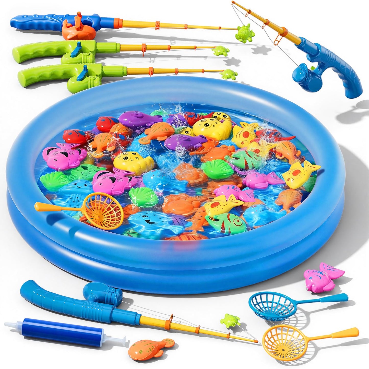 BLmukce Magnetic Fishing Game Toys with Inflatable Pool for Toddlers 1-3 3-5, Kids Bathtub Pool Water Table Toys, Birthday for 2 3 4 5 6 Year Old Boys Girls