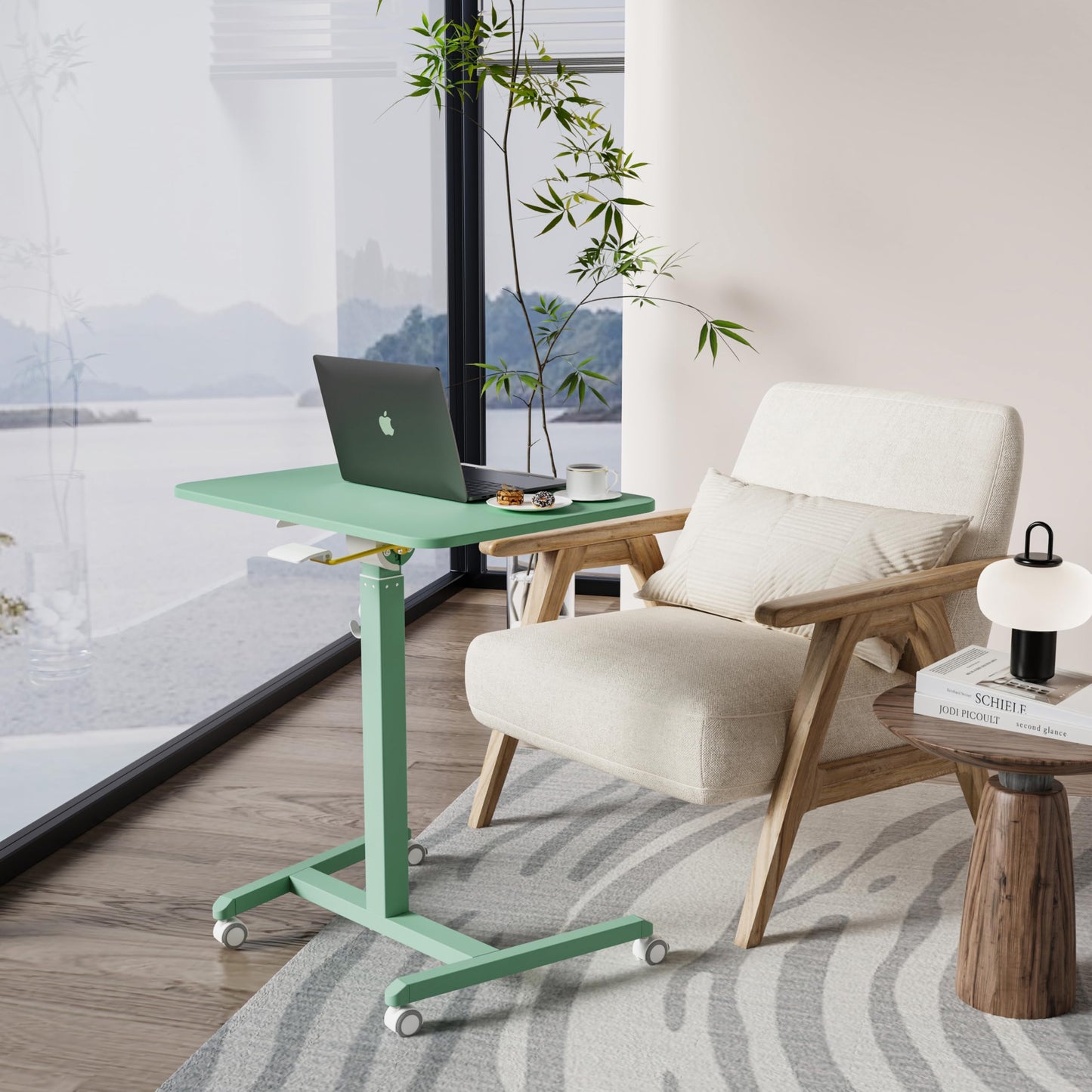 ETHU Mobile Standing Desk, Rolling Podium Stand with Magnetic Hook, 90° Tilting Tabletop, Height Adjustable Sit Stand Desk for Home, Office and Classroom, Green