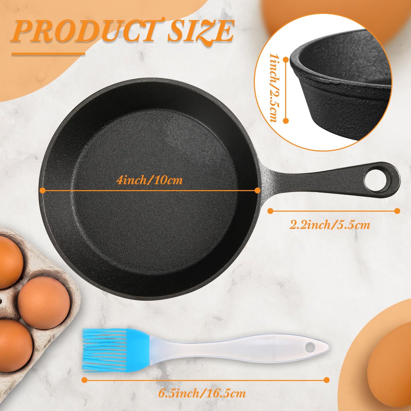 Remerry 70 Sets 4 Inches Cast Iron Skillets Mini Black Iron Nonstick Frying Pan Small Sizzling Plate Egg Pan Cast Pot Bundle with Oil Brush for Indoor and Outdoor Restaurant Kitchen