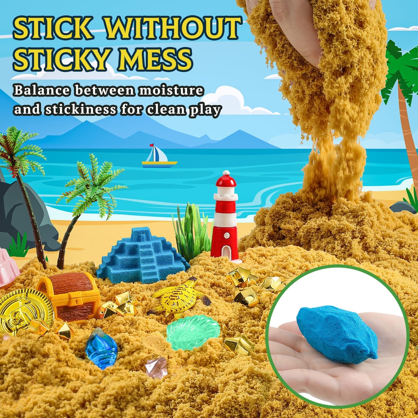 KNASON Pirate Treasure Chest Sensory Bin,Play Sand Kit for Boys with Pirate Accessories,2.2lbs Sand,Glow in The Dark Gems and Map,Pretend Play Adventure Sensory Toys for Toddlers Kids Ages 3 4 5 6 7 8
