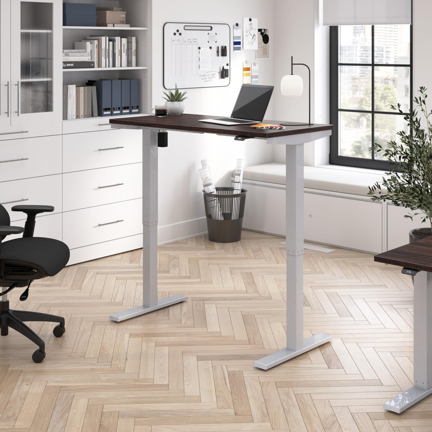 Bush Business Furniture 48-inch Electric Height Adjustable Standing Desk, Ergonomic Sit-Stand Computer Table for Home and Professional Office, Move 40 Series, Black Walnut with Metallic Gray Base