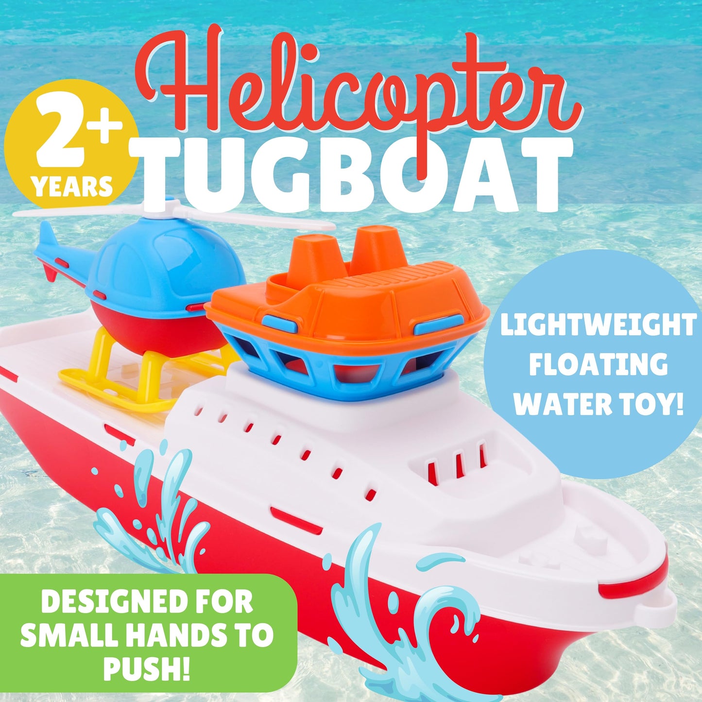 Toyland® 17" Floating Tugboat Bathtub & Pool Toy for Toddlers – Water Boat with Removable Helicopter, Durable Non-Toxic Kids Water Toy for Bath Time, Pool & Outdoor Play (Ages 2+)