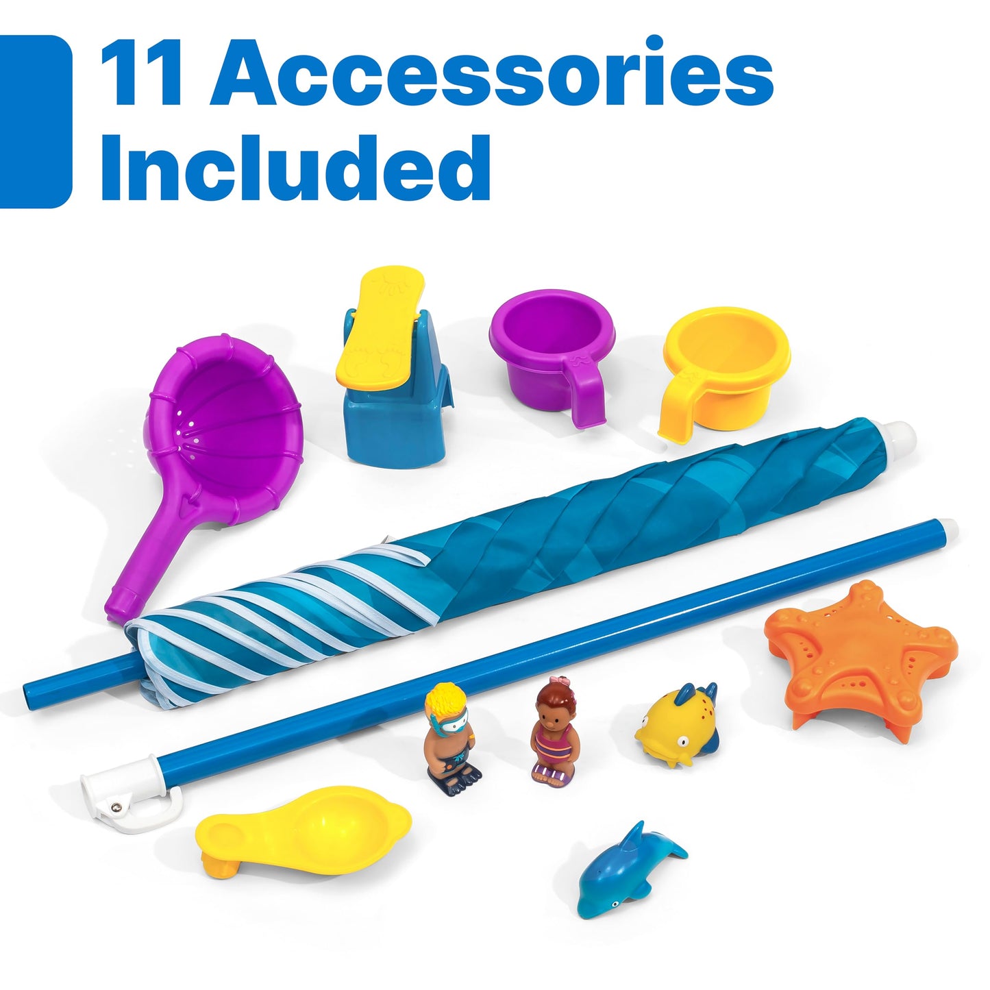 Step 2 Spill & Splash Seaway Water Table for Kids, Two-Tier Outdoor Kids Water Sensory Table with Umbrella, Ages 1.5+ Years Old, 11 Piece Water Toy Accessories