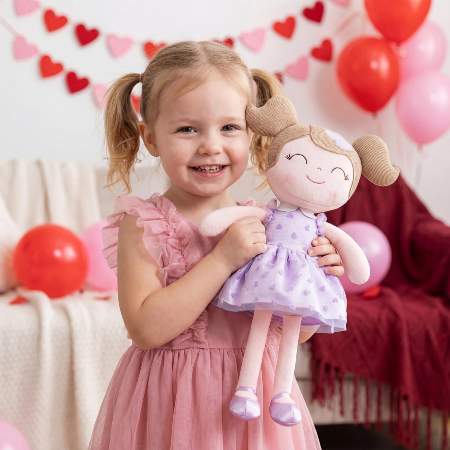 Gloveleya Baby Doll Valentines Day Gifts I Love You Gifts Soft Toy Plush Dolls Purple Flocking Heart Girl 16 Inches