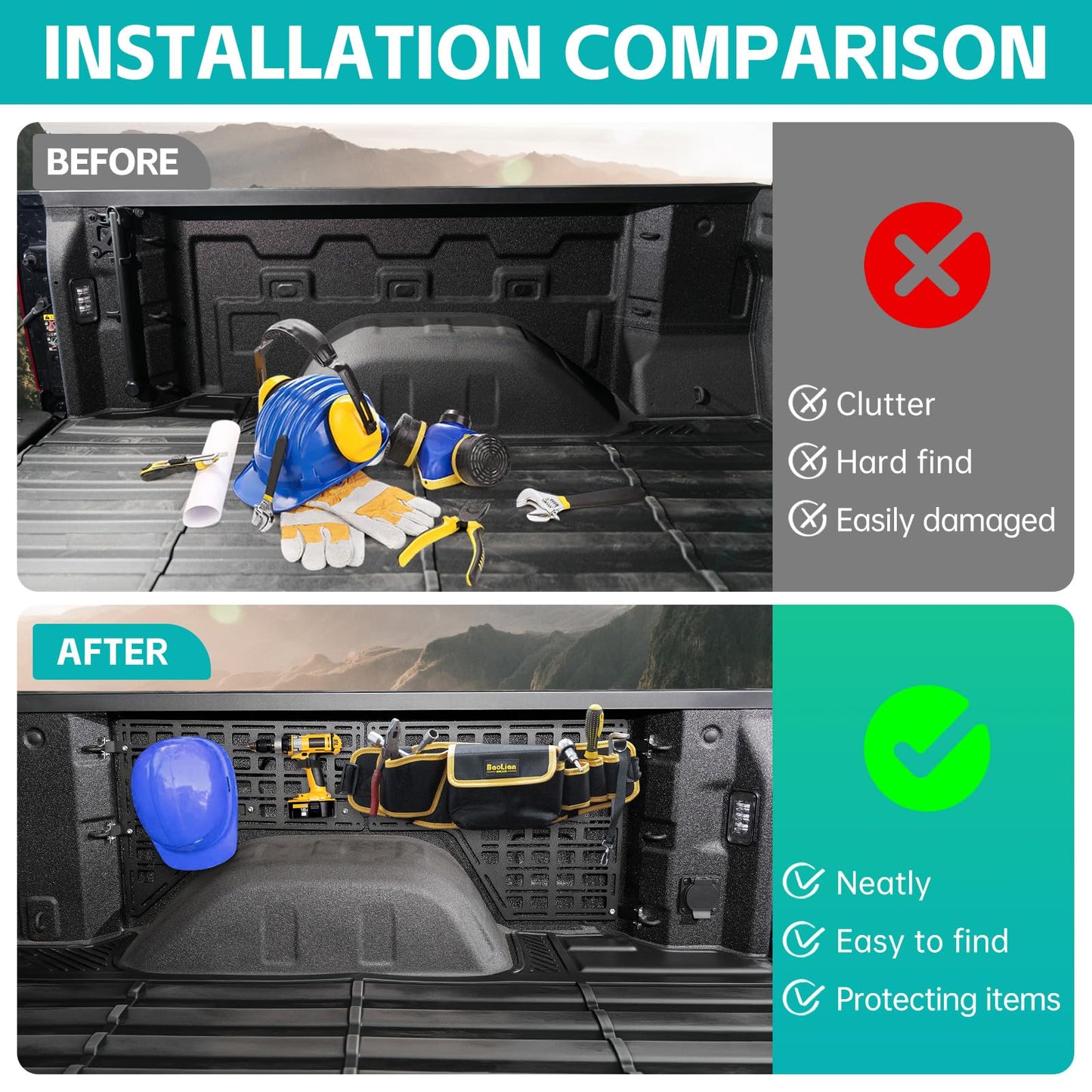 OUSUWO Side Truck Bed Molle Panel Rack System Compatible with 2019-2025 Chevy Silverado/GMC Sierra 5.8FT Accessories Cargo Storage Organizer Tools Rack Fit for 19-25 Chevrolet Silverado Accessories