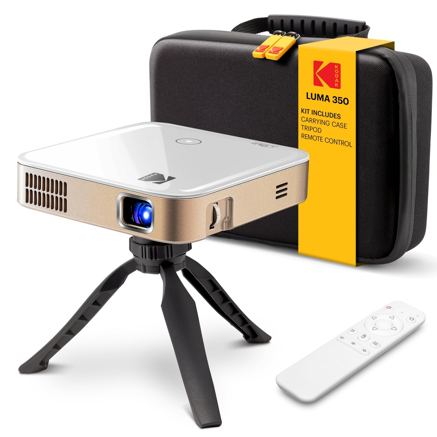 KODAK Luma 350 Smart Mini Pocket Projector Kit with Tripod and EVA Case | Android OS, 4K Support, Wi-Fi, Bluetooth | Rechargeable Battery for Movies, Presentations, Teaching Art and Travel