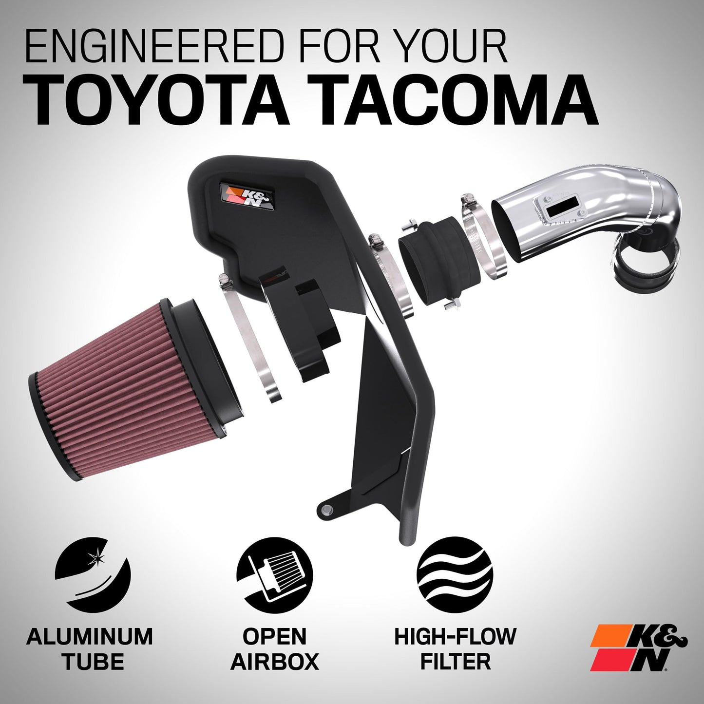 K&N Cold Air Intake System: High-Flow Air Filter, Increase Performance & Towing: Compatible with 2024-2025 Toyota: Land Cruiser, Tacoma, 77-9043KP