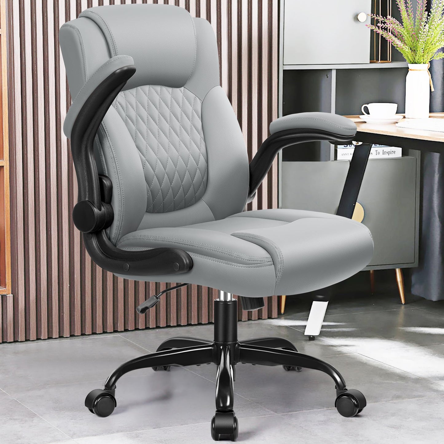 Leather Office Chair, PU Home Computer Desk Chairs with Ergonomic Back Support, 360°Swivel Free,Small Gaming Chair with Wheels and Adjustable Armrests, for Short People Use
