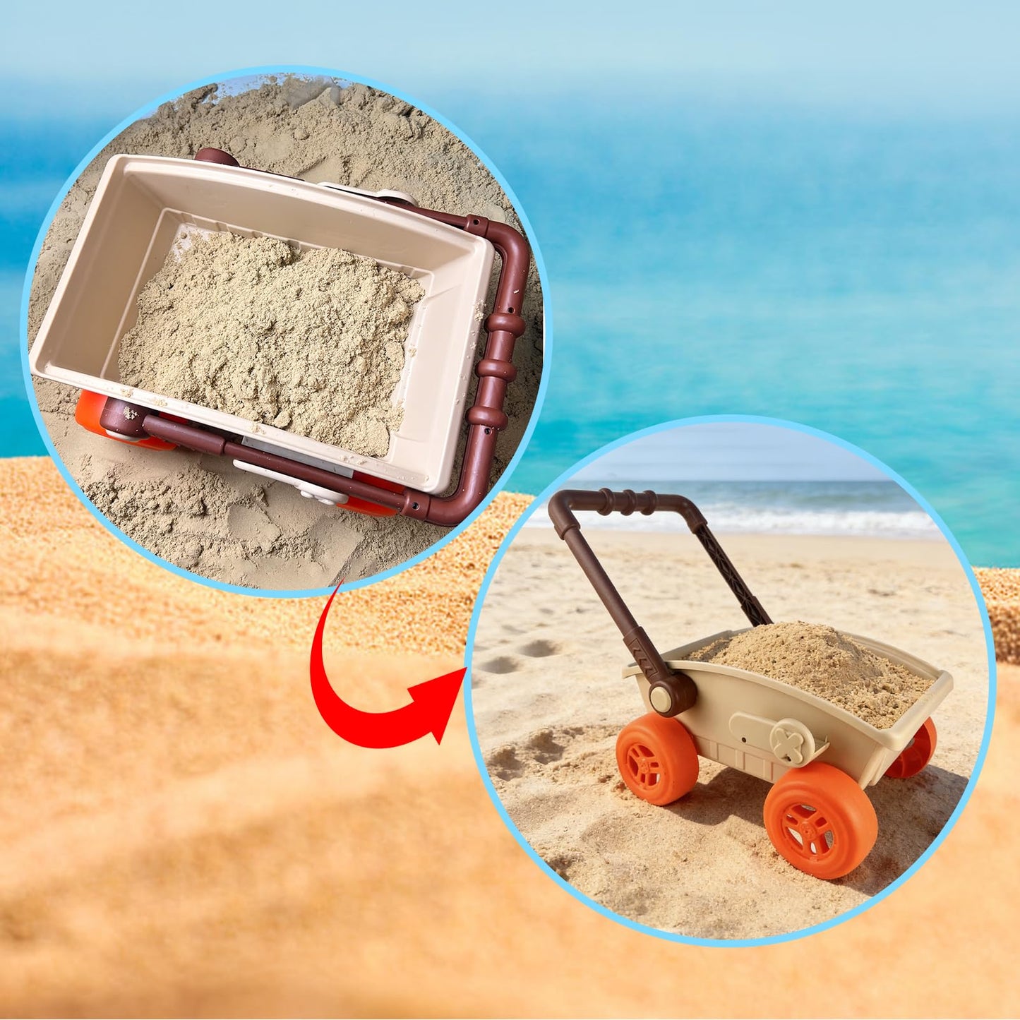 IOKUKI 19 PCS Sand Toys with Extra Large Mesh Bag Including Sand Wagon, Water Wheel, Large Shovels & Rakes, Molds, Castle Kit, Outdoor Beach Toys Tool Set for Kids, Toddlers, Boys and Girls Age 3+