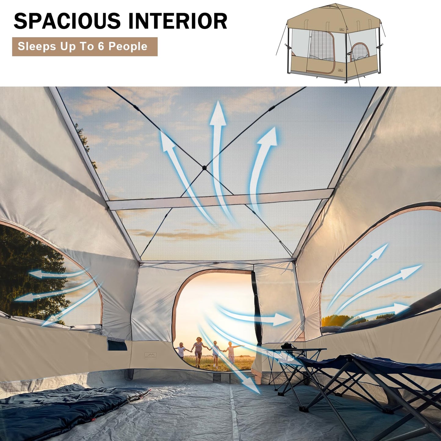 KAMPKEEPER 6-Person 10x10 Pop-Up Canopy Tent with Inner Tent, Waterproof, Portable Camping Shelter with Vented Roof, Adjustable Instant Canopy Height for Camping, Khaki