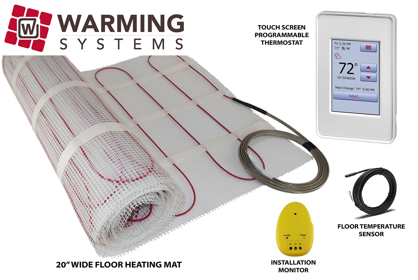 10 Sqft Warming Systems 120 V Electric Tile Radiant Floor Heating Mat with Touch Screen Programmable Thermostat