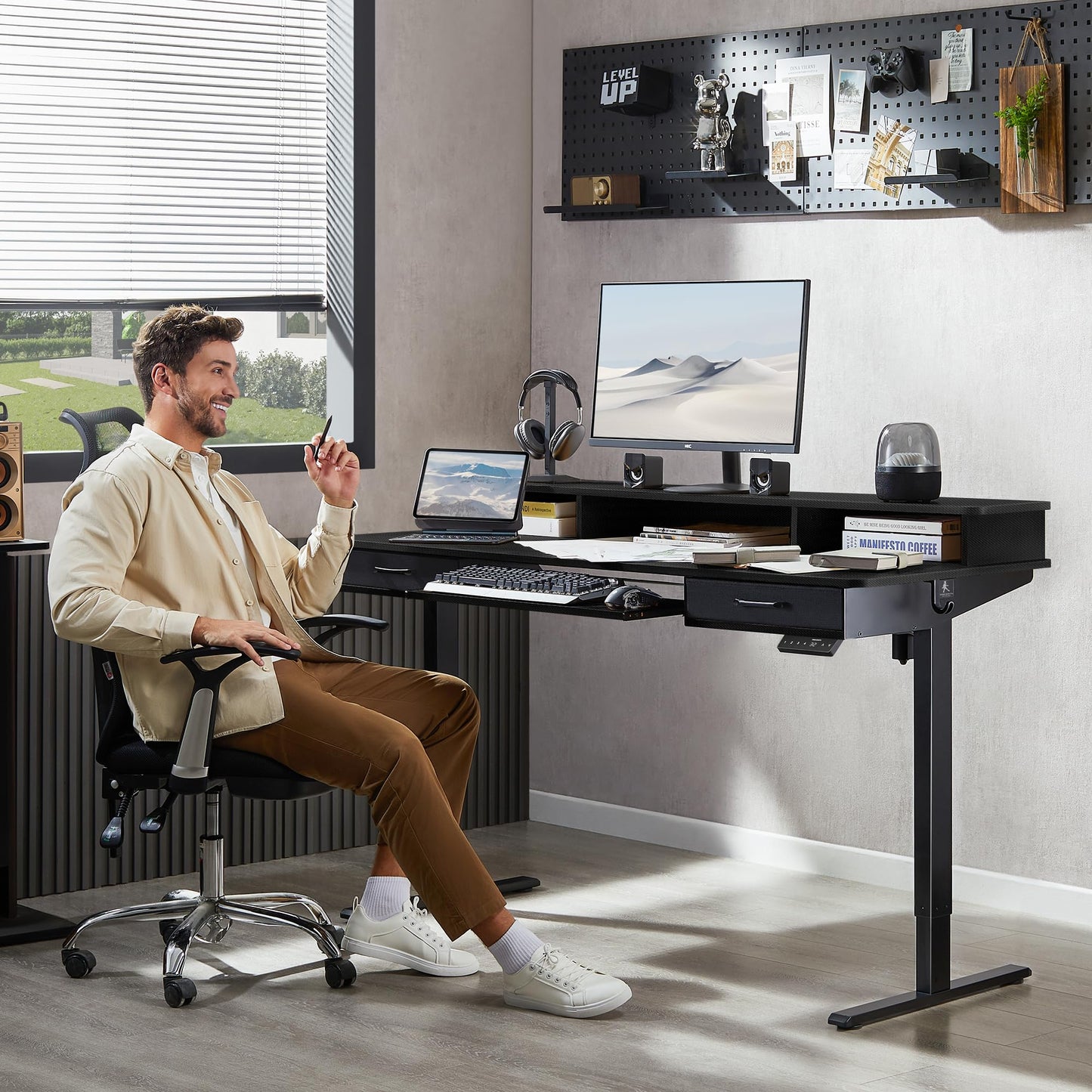 WALKINGDESK 63x24 Inches Electric Standing Desk with Keyboard Tray, Height Adjustable Stand up Desk with 2 Drawers, Ergonomic Sit to Stand with Storage Monitor Stand, Computer Table, Black