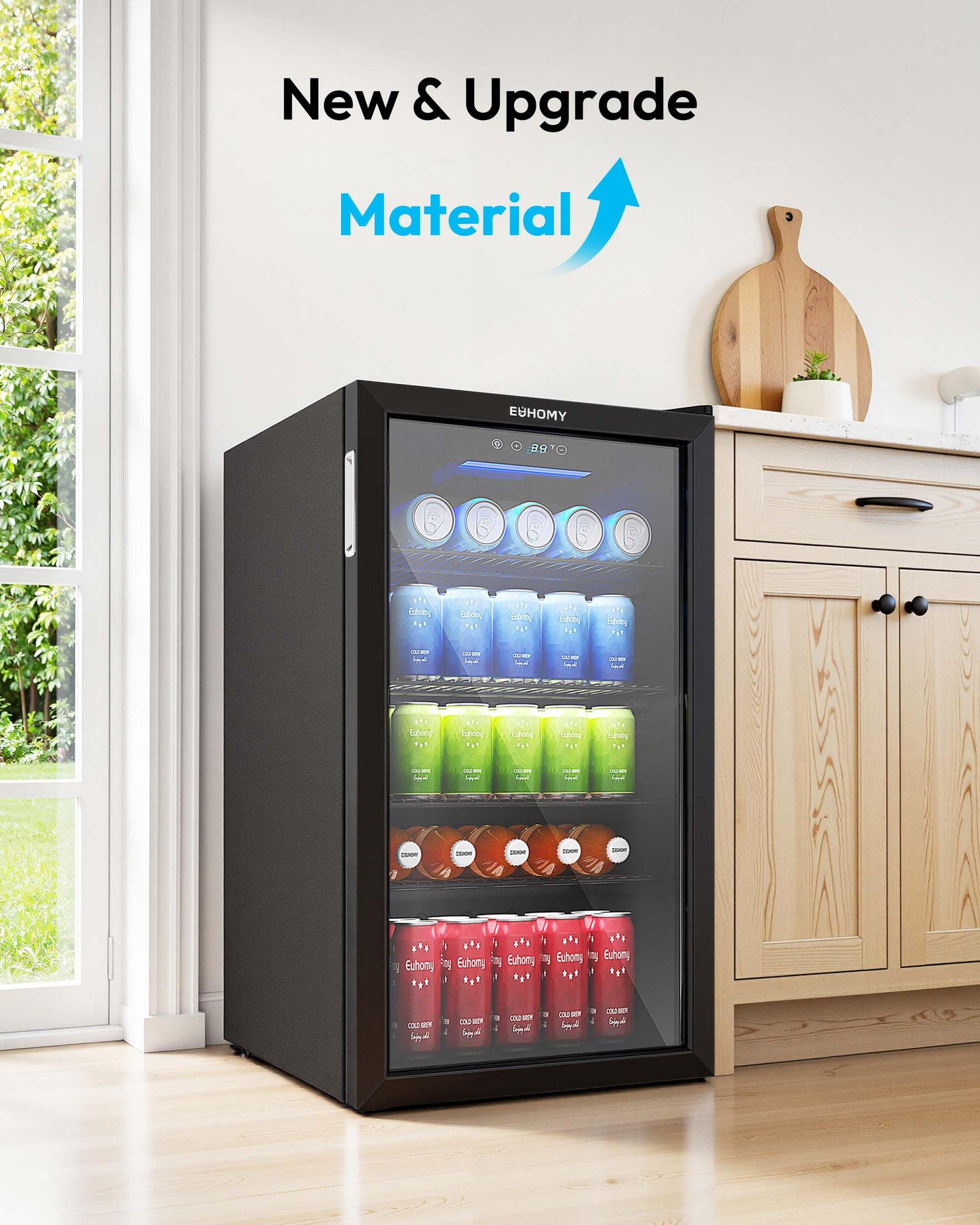 EUHOMY Mini Fridge 130 Can Beverage Refrigerator Cooler Glass Door for Soda Wine Beer, Beverage Cooler for Home, Bar, Office with Digital Temperature Control Adjustable Shelves, 3.2 Cu.Ft, Black