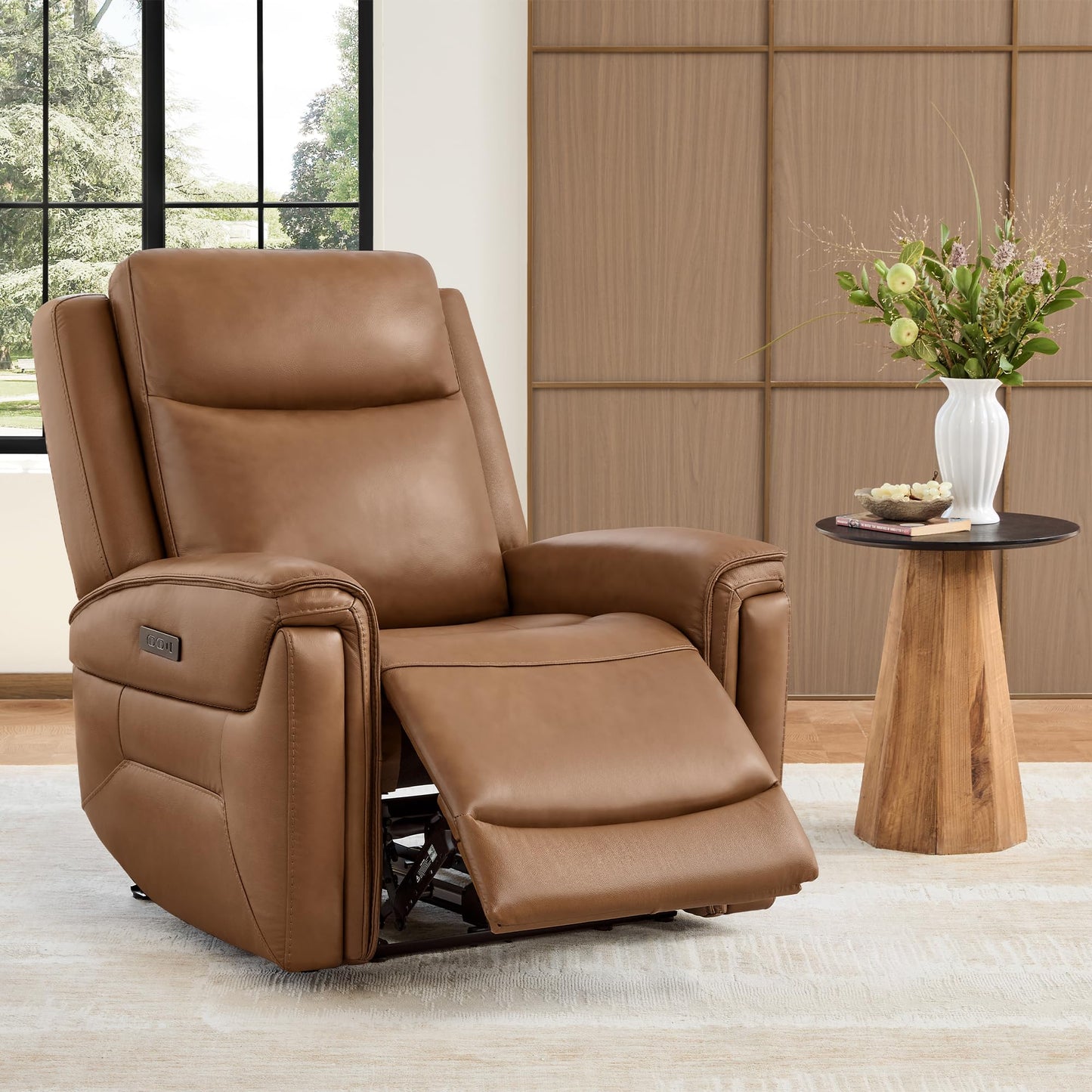 Watson & Whitely Super Zero Gravity Power Recliner Chair with Power Headrest, Genuine Leather Recliner with USB & Type-C Ports, Electric Reclining Sofa Chair for Living Room, Bedroom, Saddle Brown