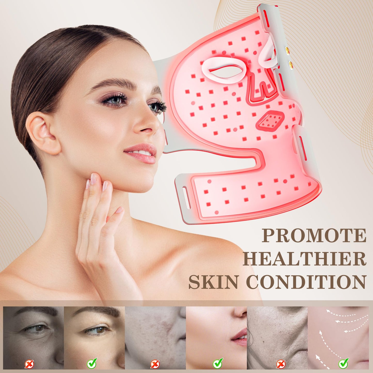 Red Light Therapy Mask for Face,4 Modes Led Face Mask Light Therapy with Neck Masks,850NM Infrared & Red Light Mask with 416 LEDs and Timing Function,2000mAh Rechargeable Remote for At Home & Travel